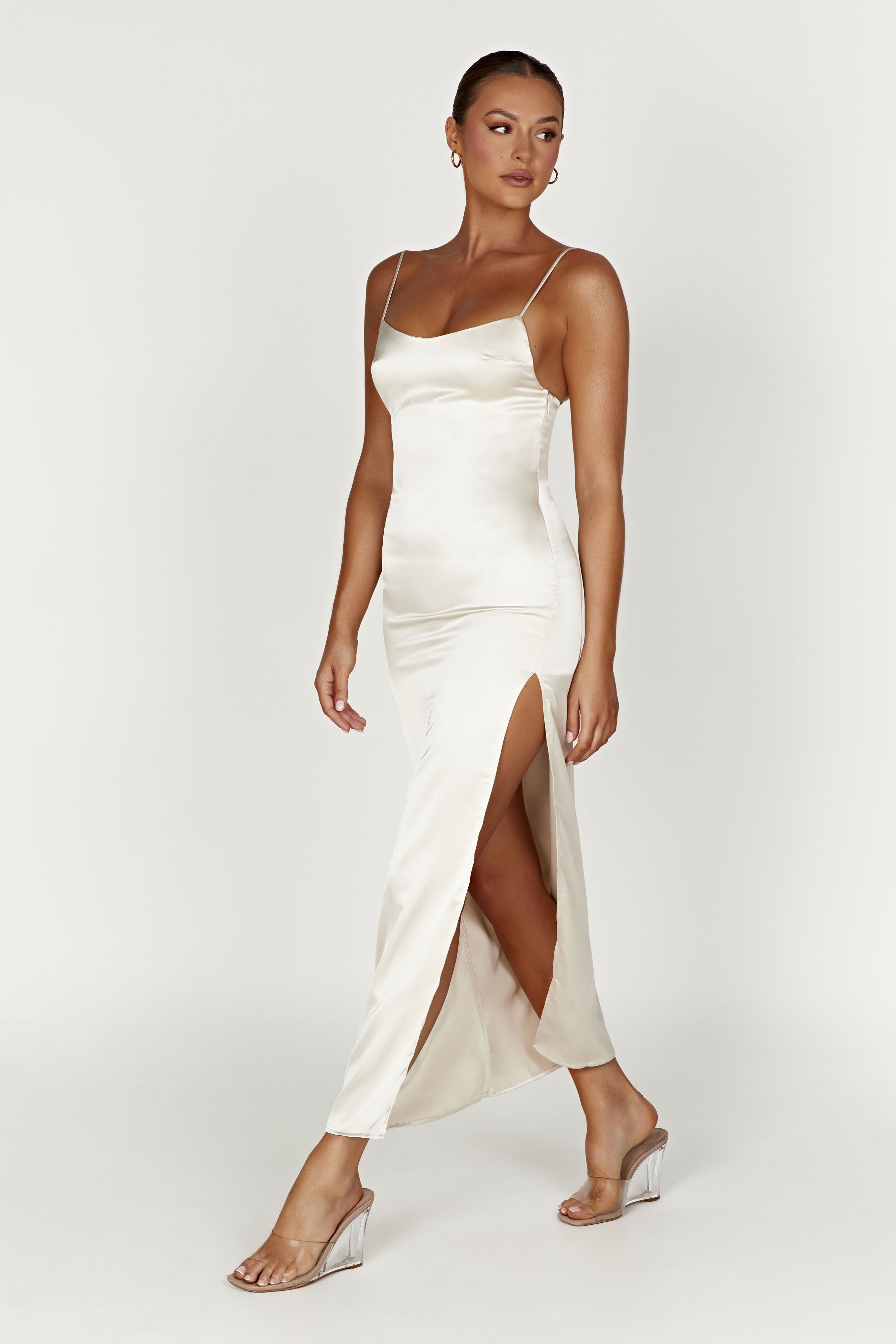 Jacinda Satin Slip Maxi Dress - Ivory sold by Meshki product image thumbnail 4