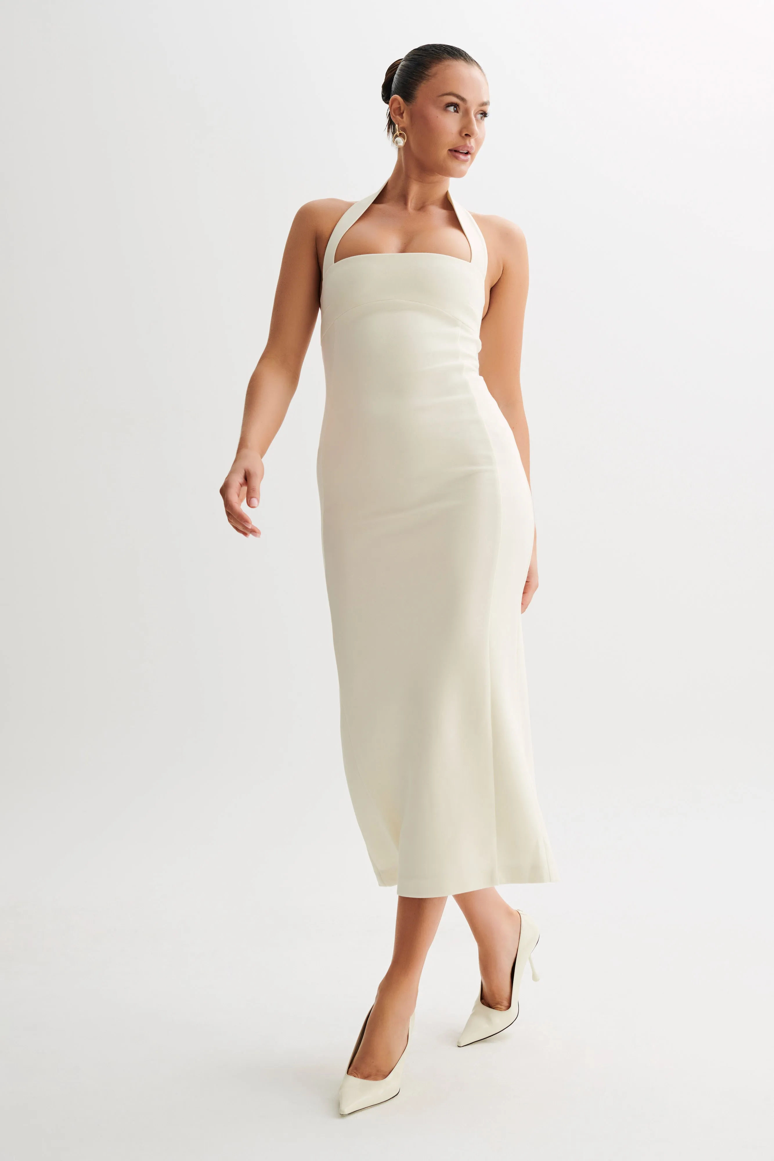 Amelita Suiting Halter Midi Dress - Ivory sold by Meshki product image thumbnail 4