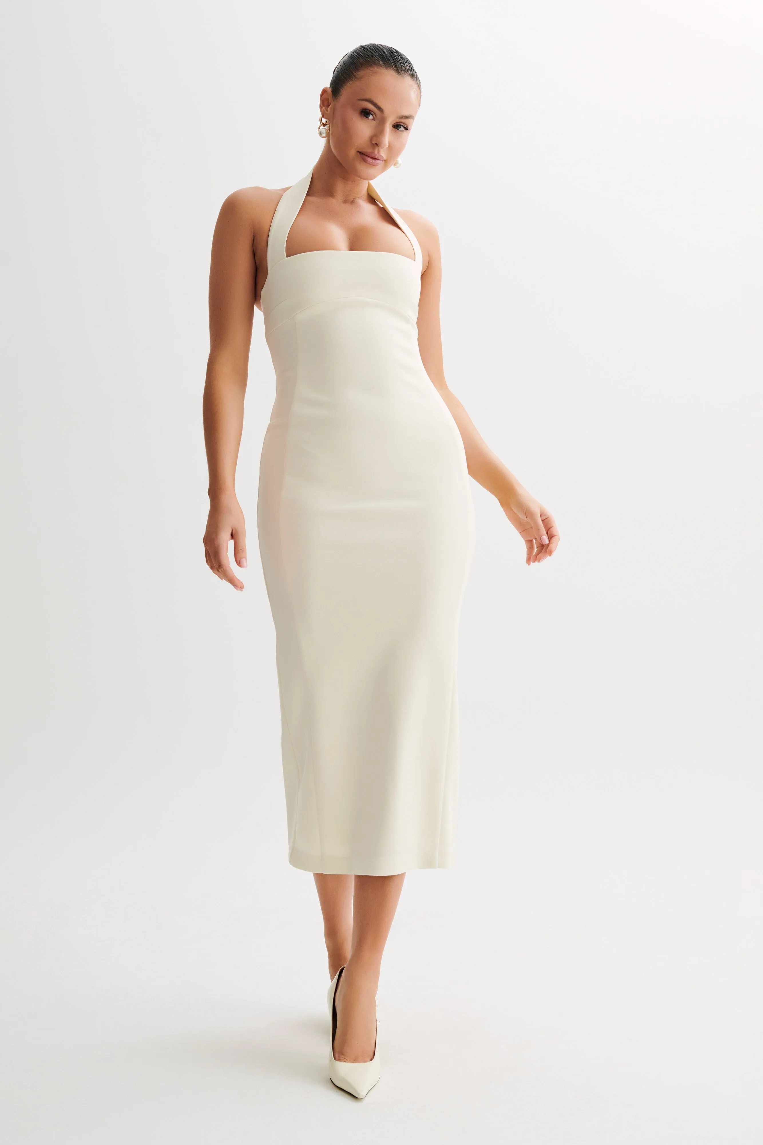 Amelita Suiting Halter Midi Dress - Ivory sold by Meshki