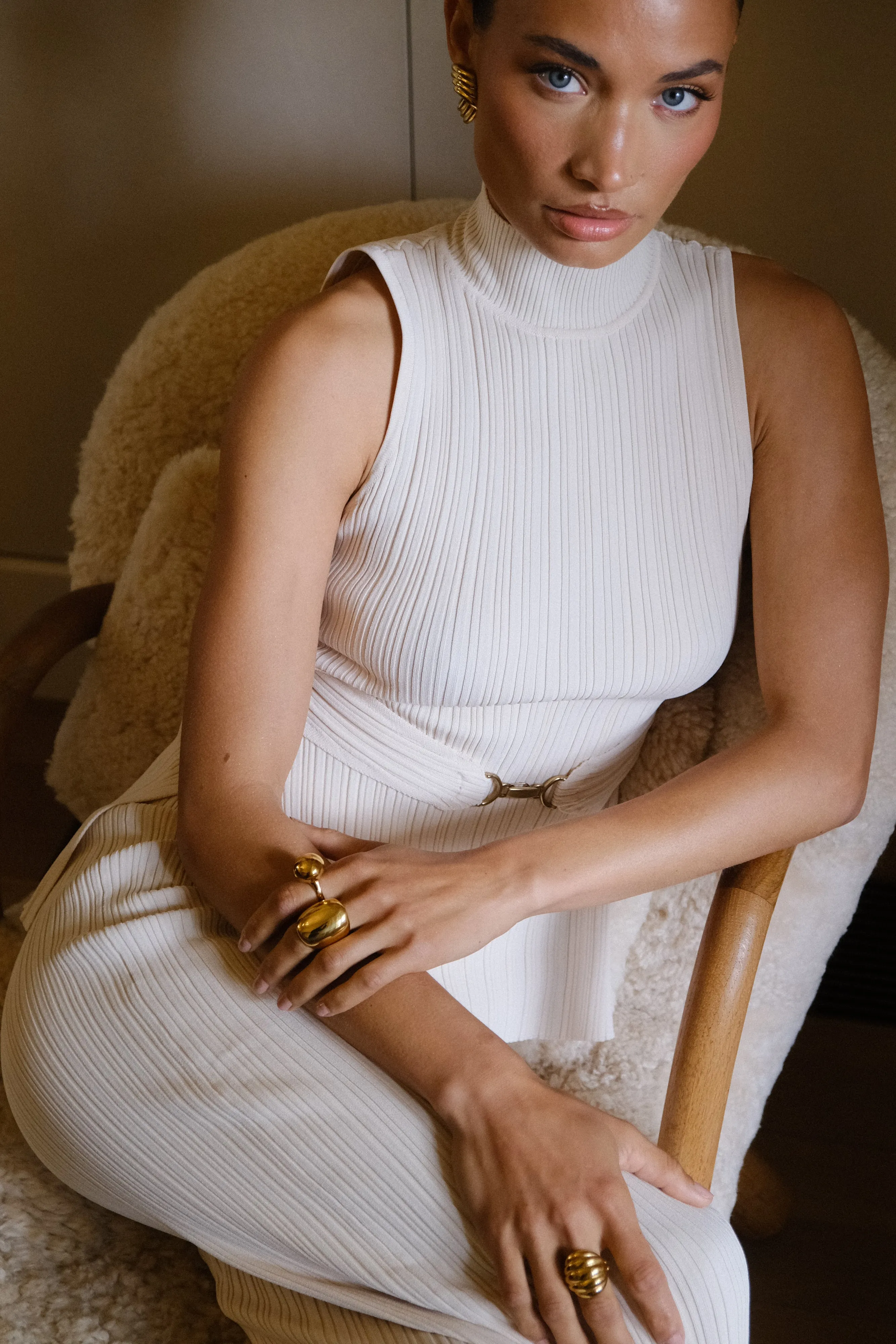 Tanya Cut Out High Neck Top - Cream sold by Meshki product image thumbnail 2