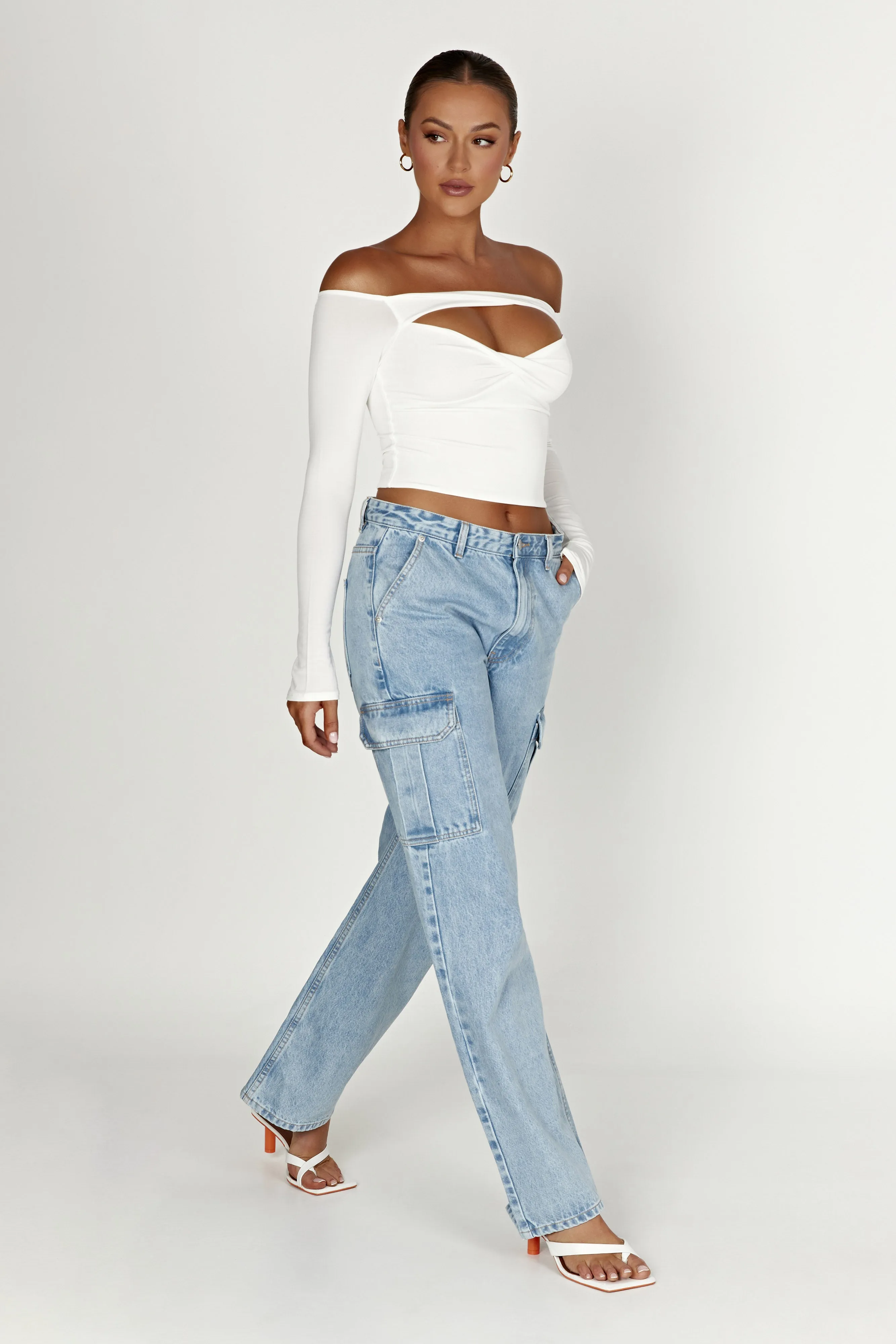 Ceri Off Shoulder Long Sleeve Top - White sold by Meshki product image thumbnail 4