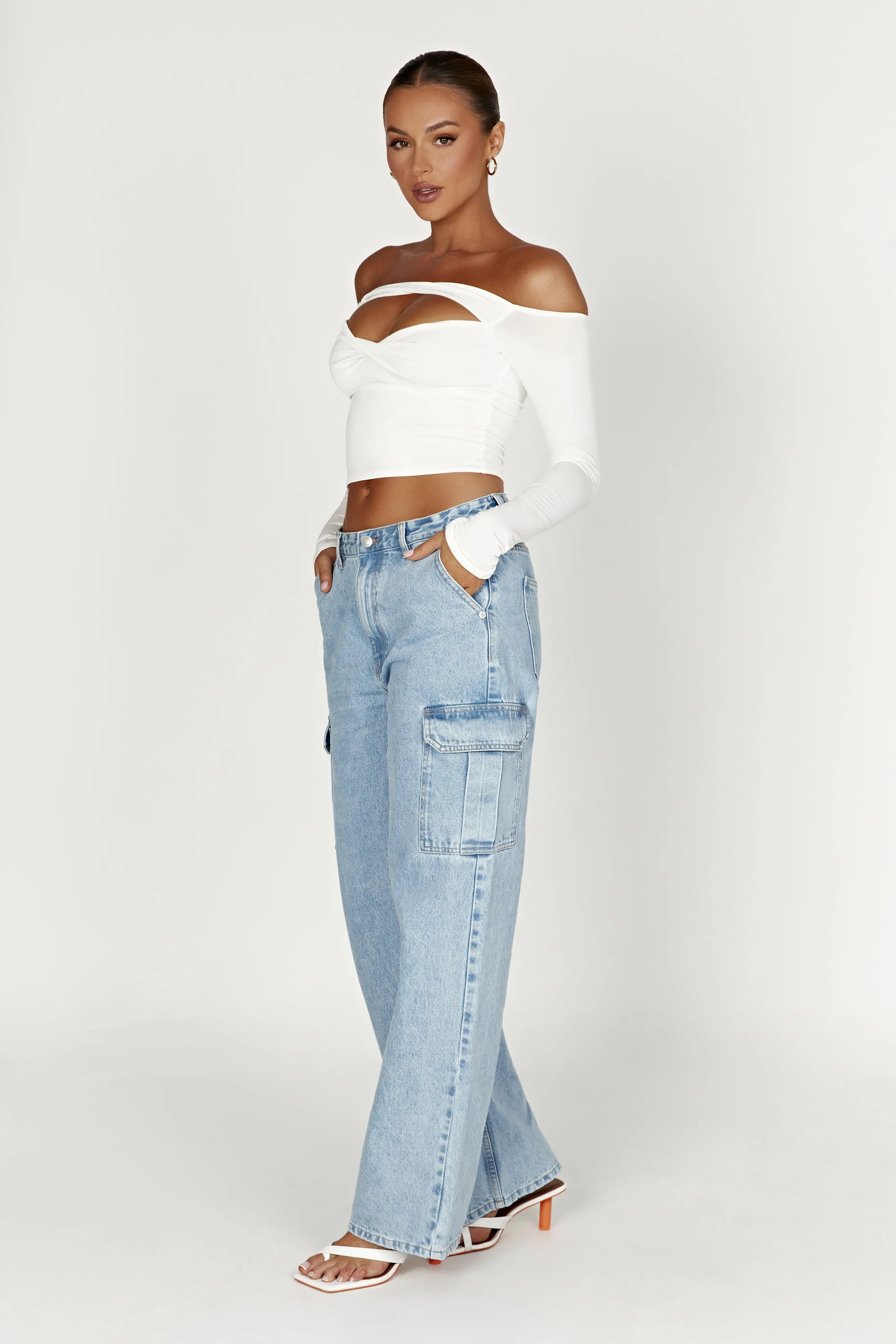 Ceri Off Shoulder Long Sleeve Top - White sold by Meshki product image thumbnail 5