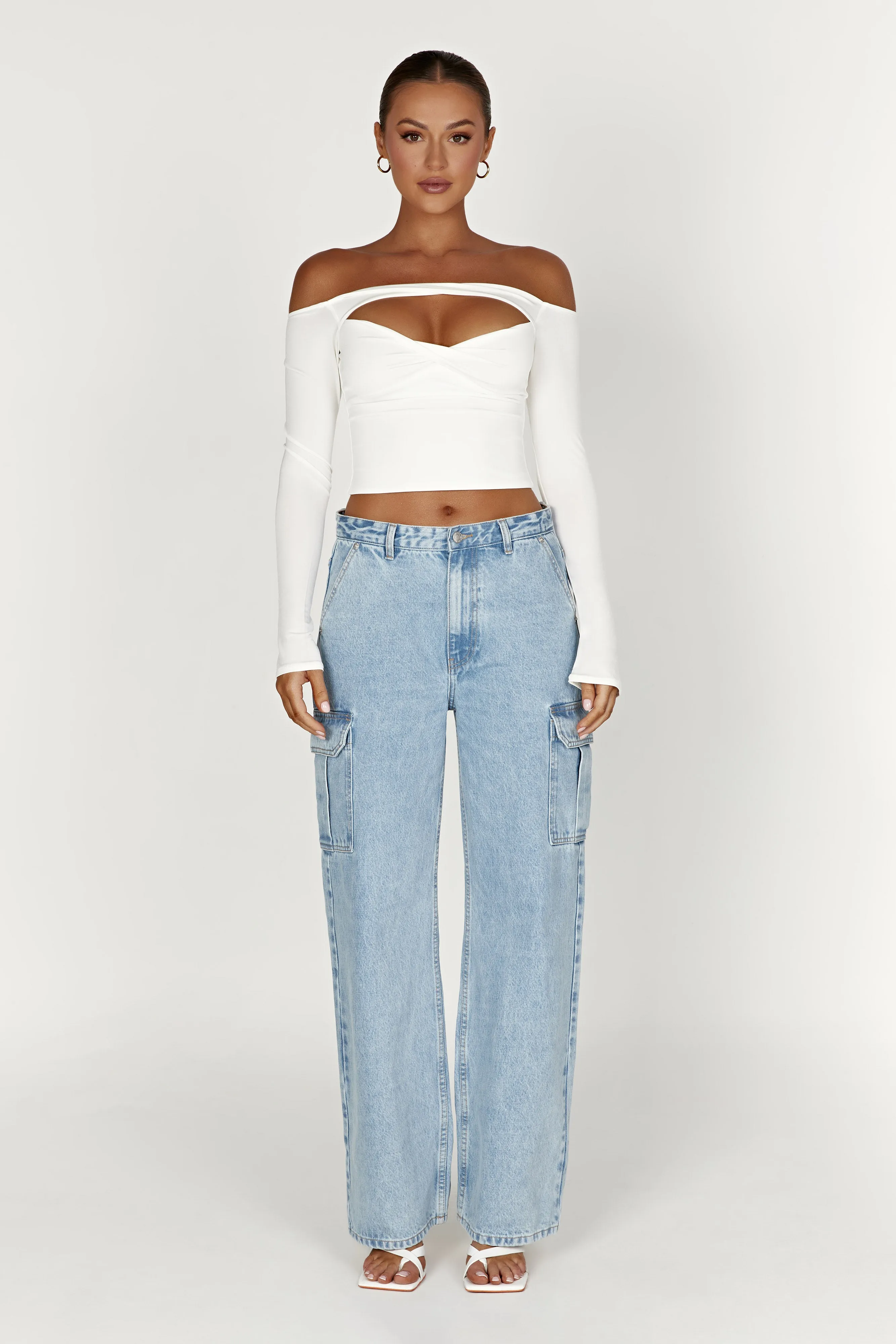 Ceri Off Shoulder Long Sleeve Top - White sold by Meshki product image thumbnail 2