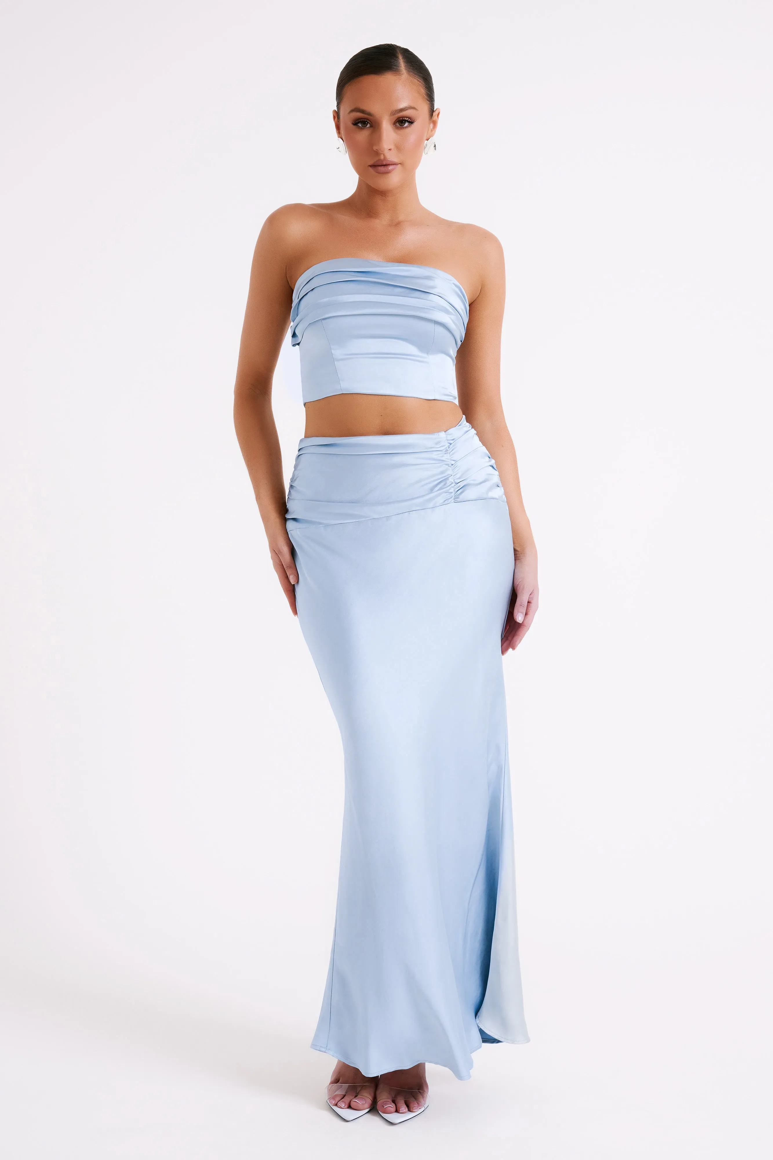 Khalani Ruched Strapless Satin Top - Ice Blue sold by Meshki product image thumbnail 4