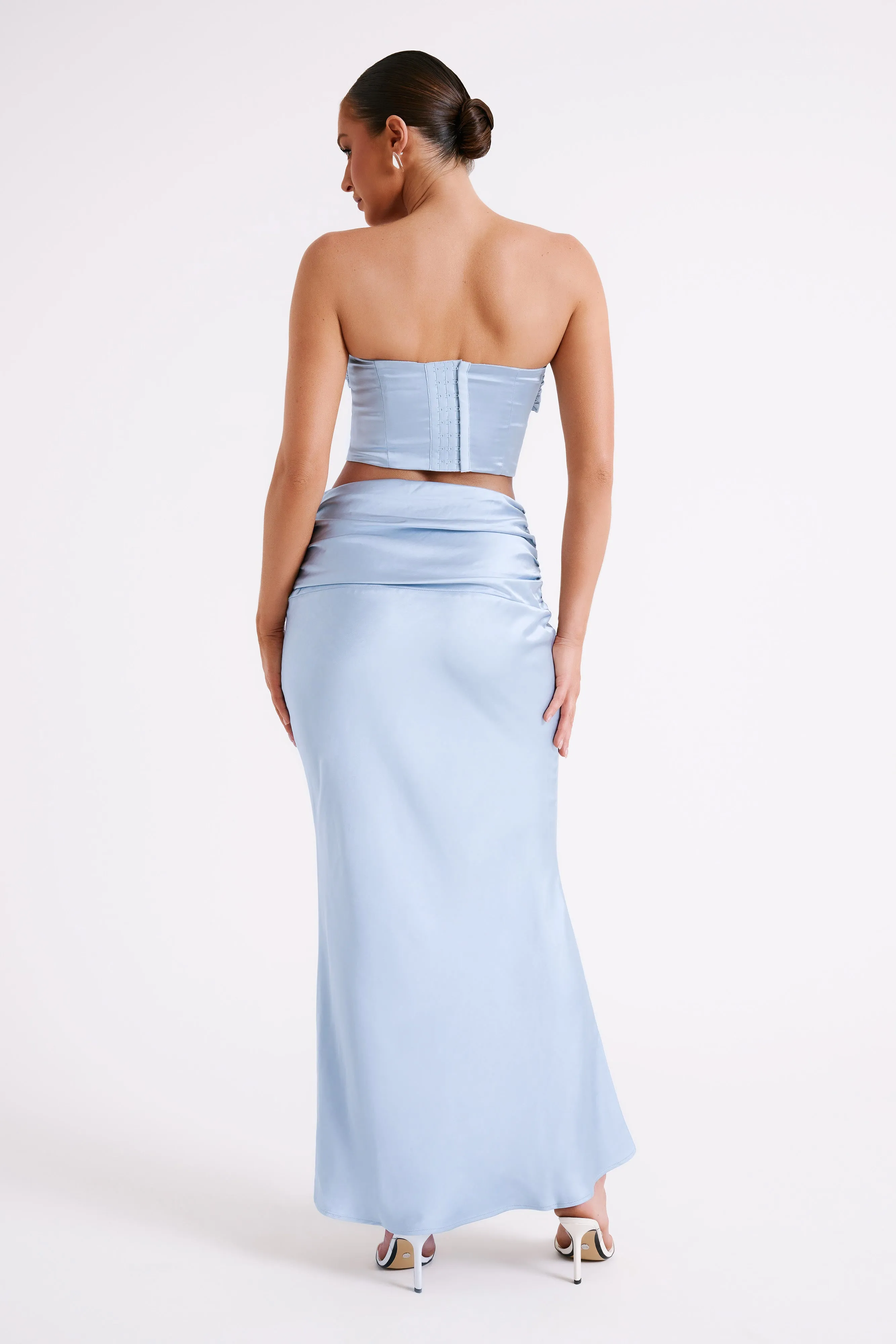 Khalani Ruched Strapless Satin Top - Ice Blue sold by Meshki product image thumbnail 5