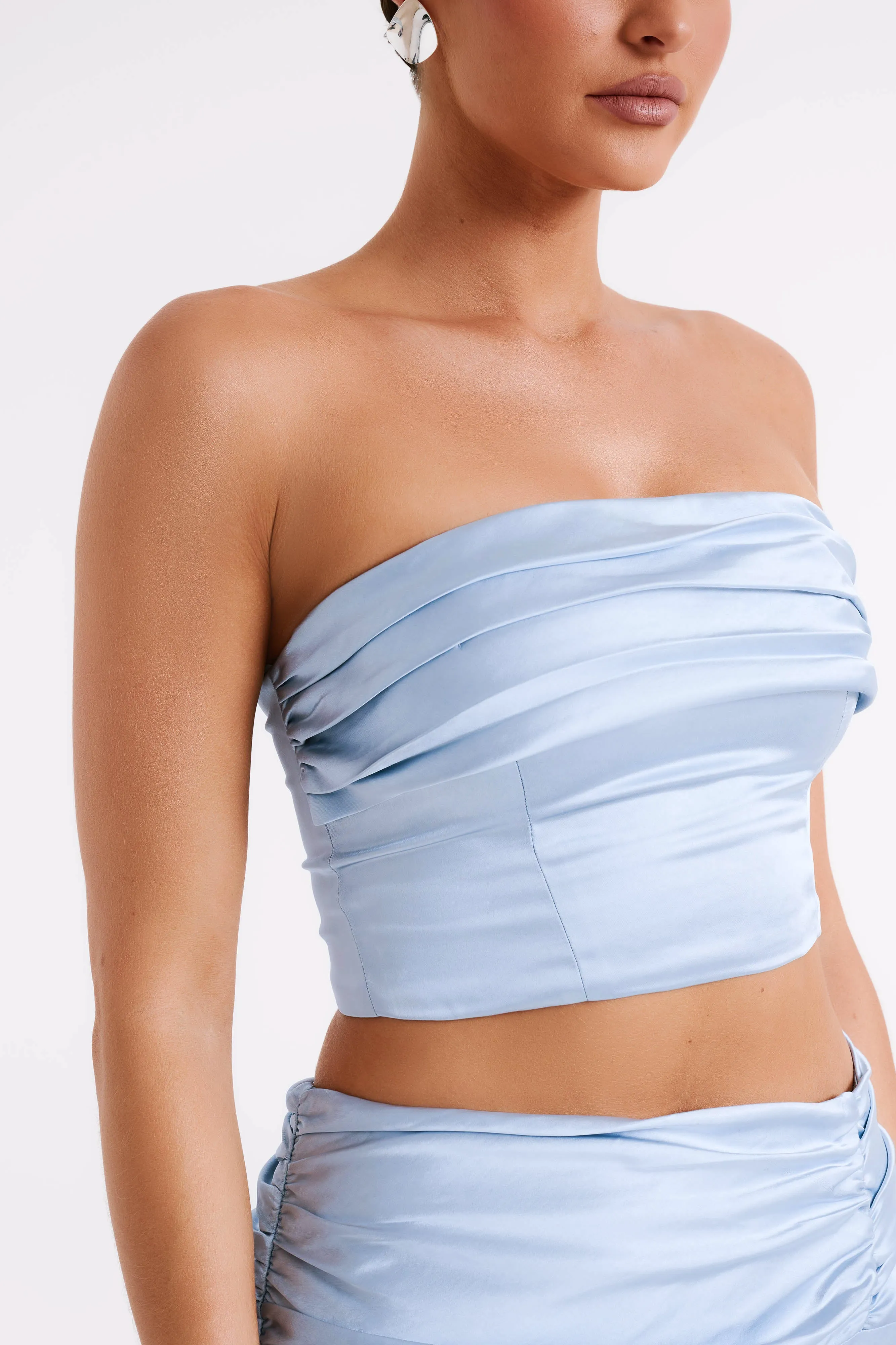 Khalani Ruched Strapless Satin Top - Ice Blue sold by Meshki product image thumbnail 2