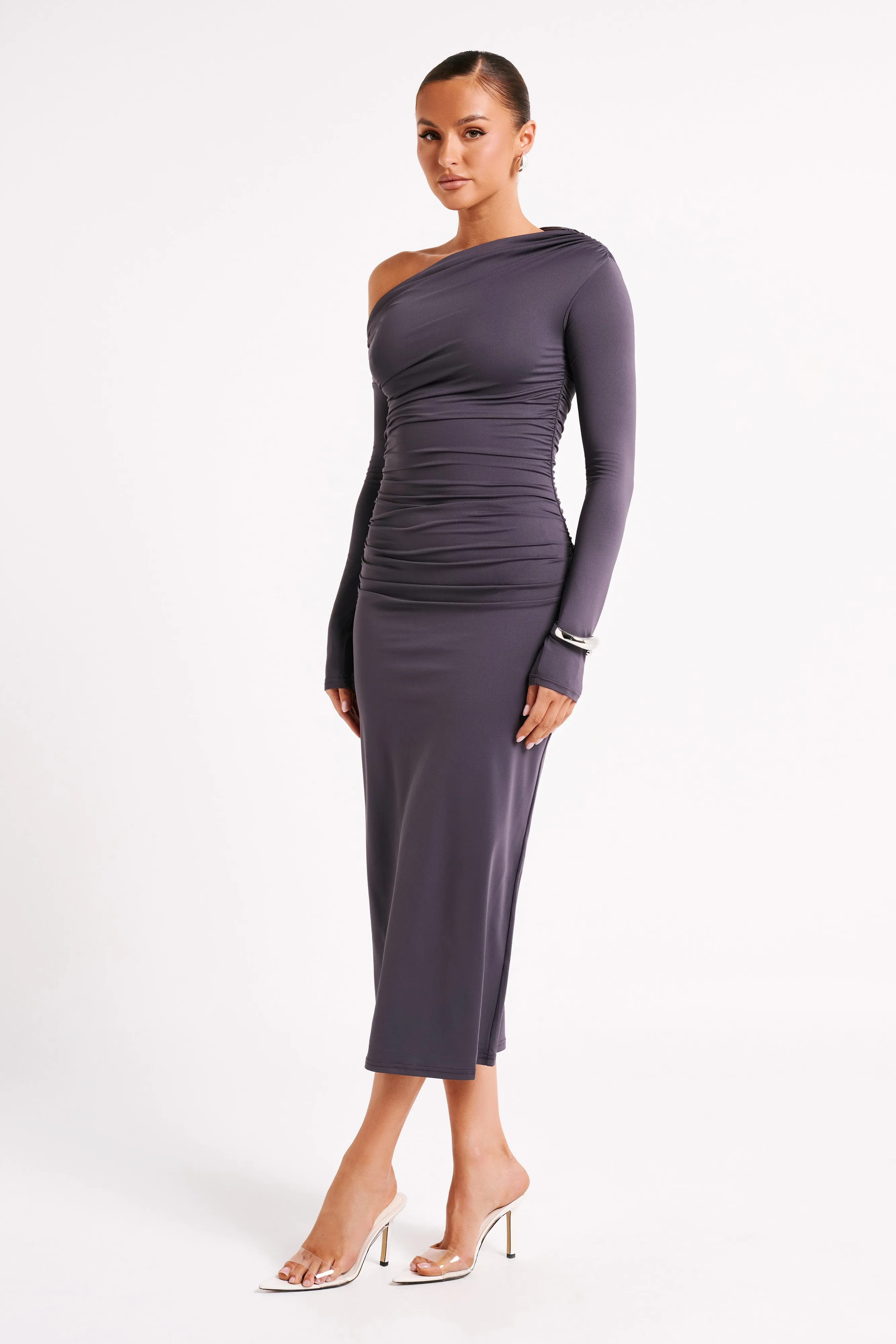 Christabel Recycled Nylon Ruched Midi Dress - Charcoal sold by Meshki product image thumbnail 5