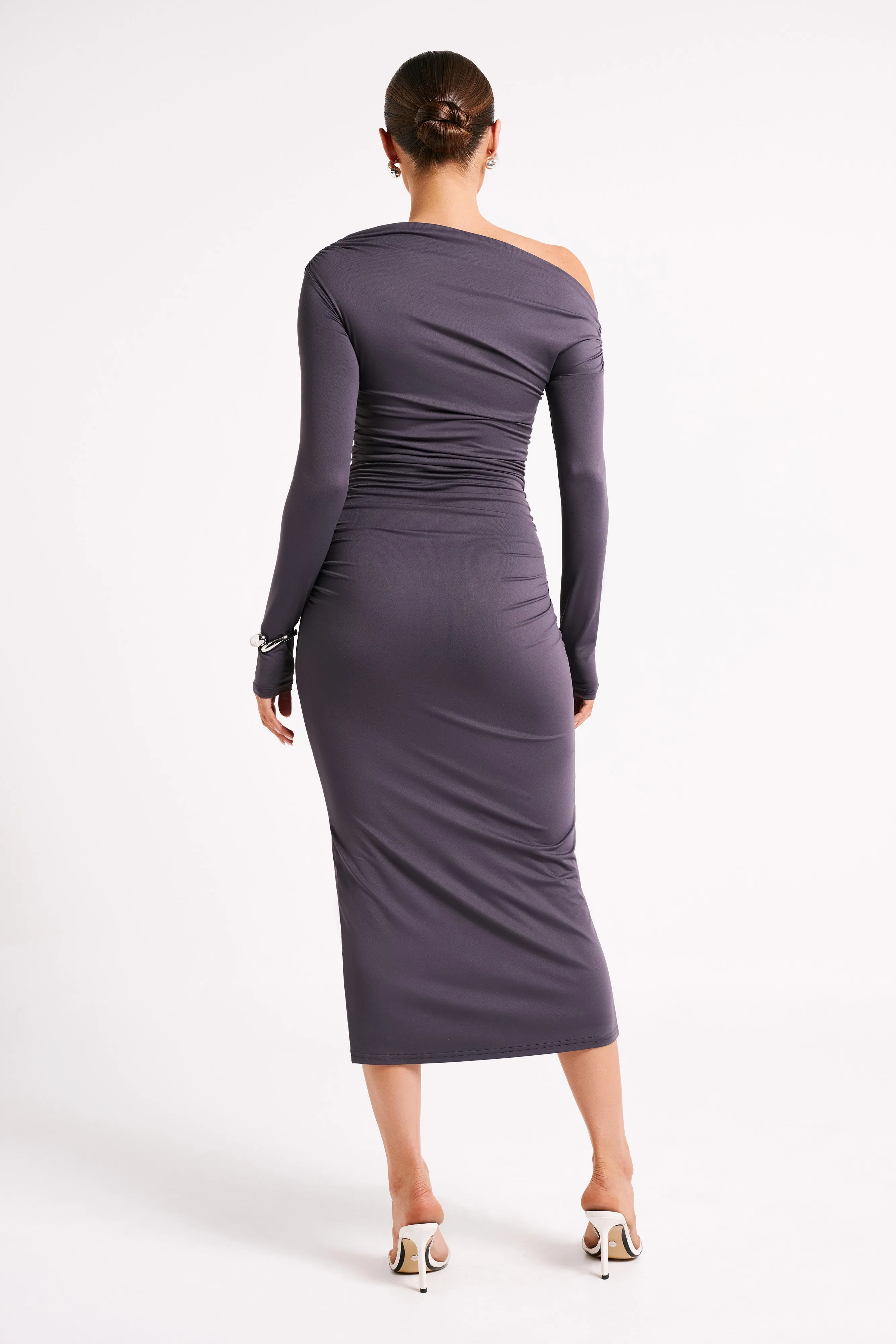 Christabel Recycled Nylon Ruched Midi Dress - Charcoal sold by Meshki product image thumbnail 3