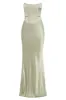 Harlow Satin Strapless Maxi Dress - Sage sold by Meshki