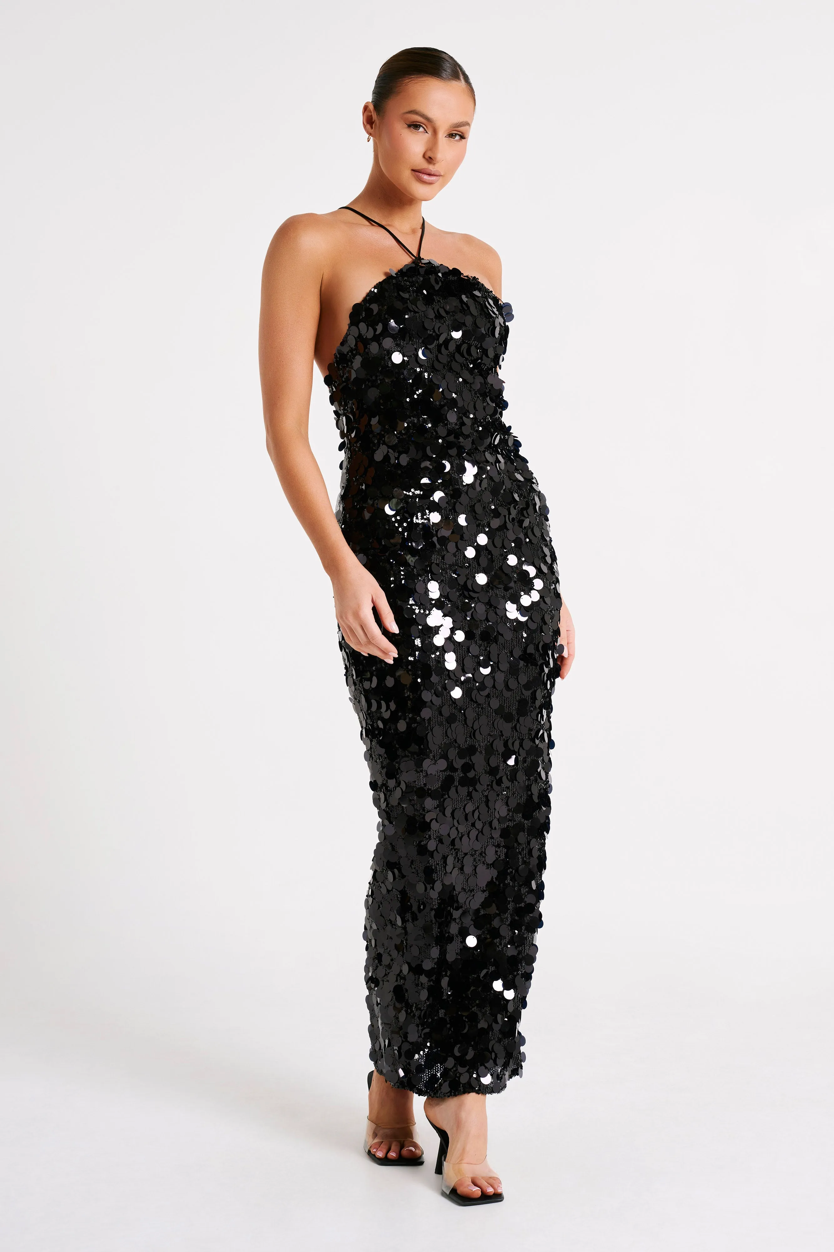 April Sequin Halter Maxi Dress - Black sold by Meshki product image thumbnail 4