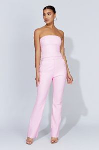 Tyra Straight Leg Faux Leather Pants - Baby Pink sold by Meshki