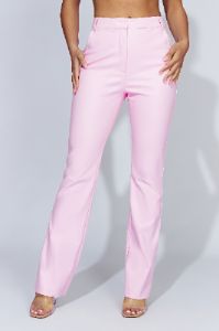 Tyra Straight Leg Faux Leather Pants - Baby Pink sold by Meshki