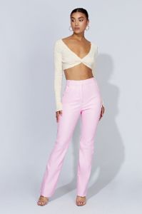 Tyra Straight Leg Faux Leather Pants - Baby Pink sold by Meshki