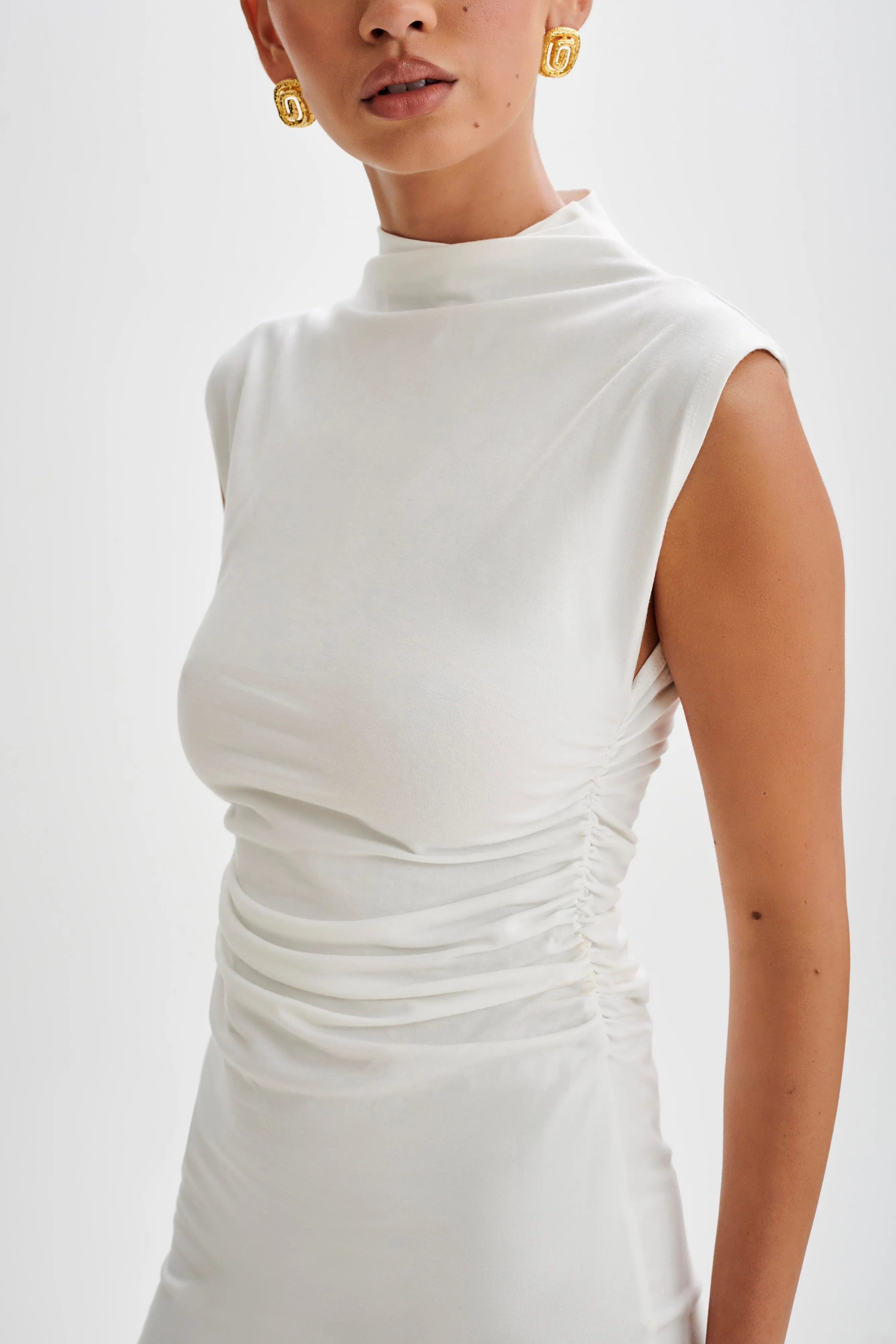 Melania High Neck Mini Dress - White sold by Meshki product image thumbnail 2