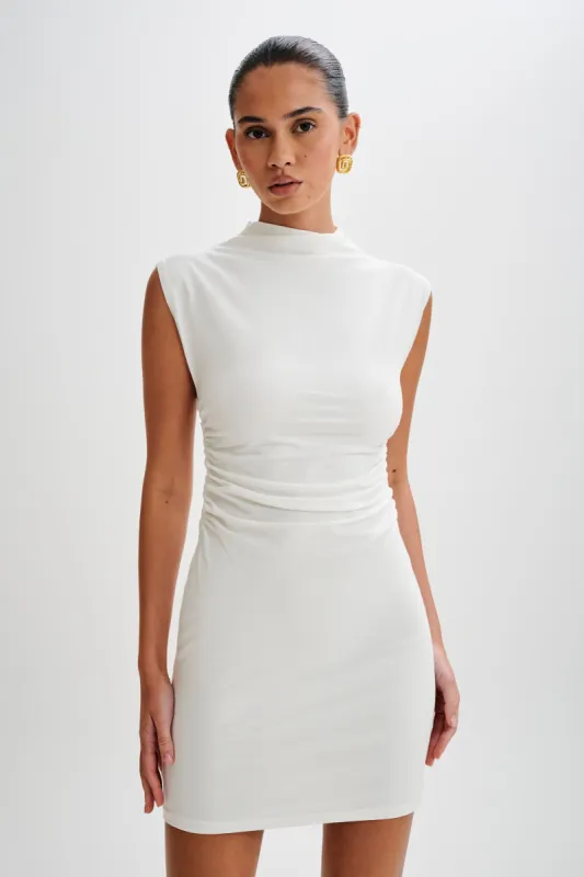 Melania High Neck Mini Dress - White sold by Meshki