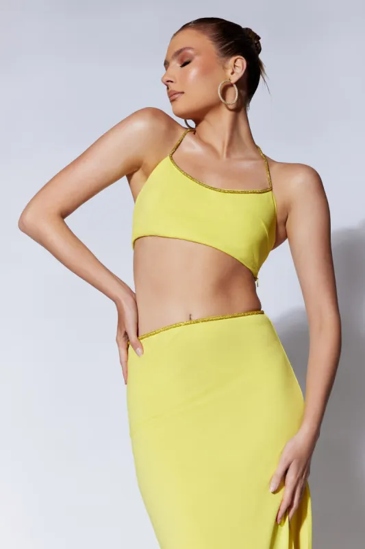 Arya Diamante Rope Halter Top - Chartreuse sold by Meshki