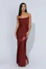 Chandra Lace Detail Satin Maxi Dress - Cherry Chocolate sold by Meshki