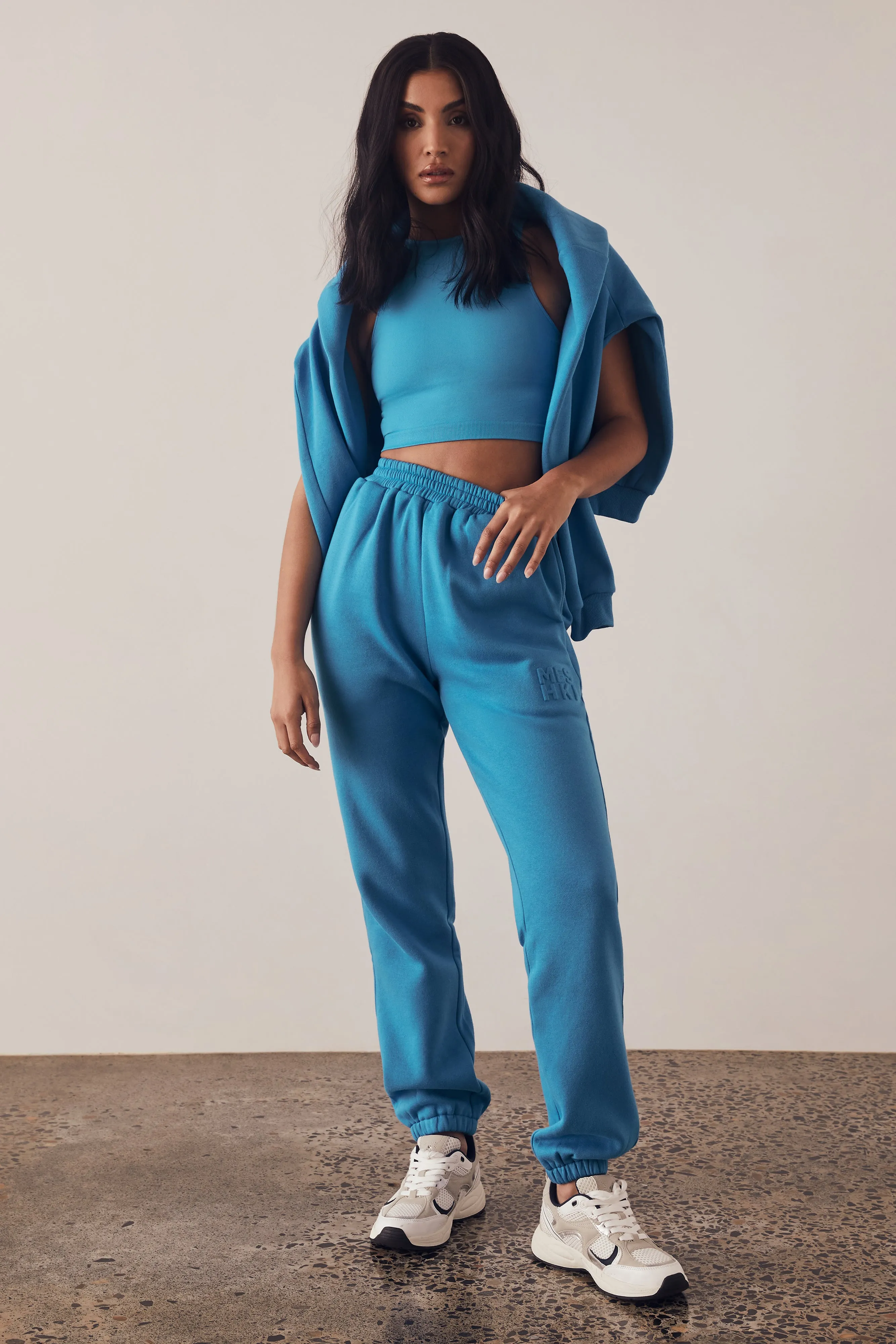 Emery Embossed Fleeceback Joggers - Blue sold by Meshki product image thumbnail 3