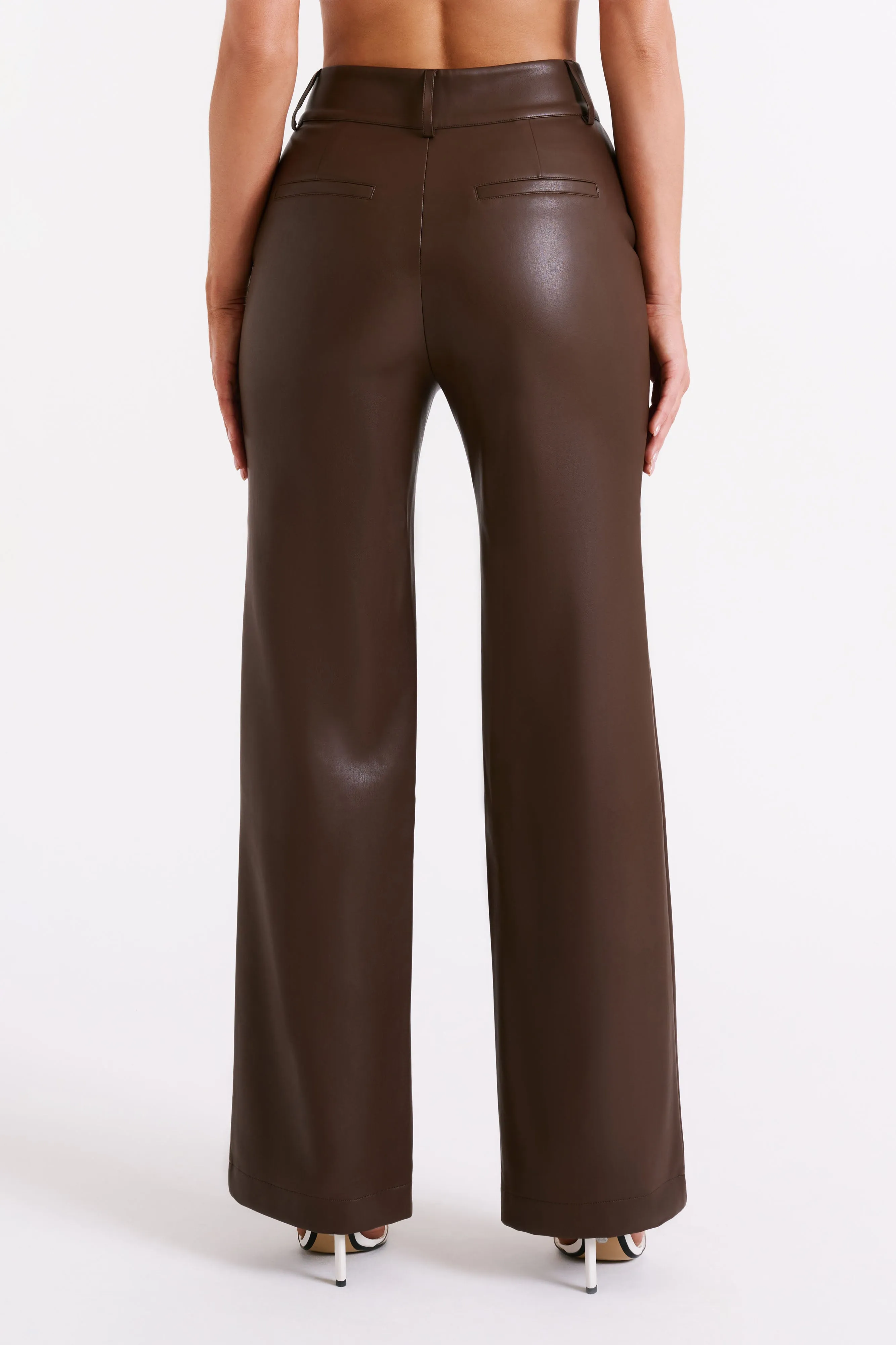 Toni Faux Leather Wide Leg Pant - Dark Brown sold by Meshki product image thumbnail 4