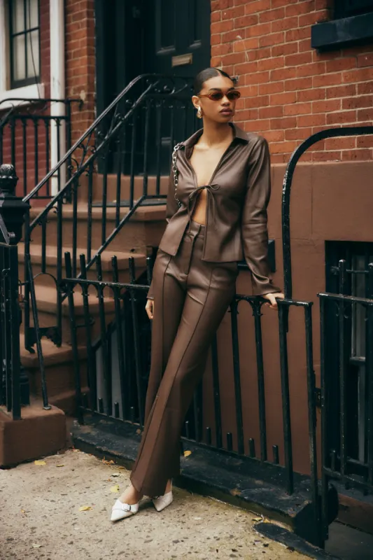 Toni Faux Leather Wide Leg Pant - Dark Brown made by Meshki