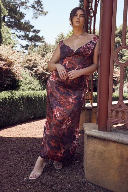 Giavanni Off Shoulder Maxi Dress - Peony Print sold by Meshki