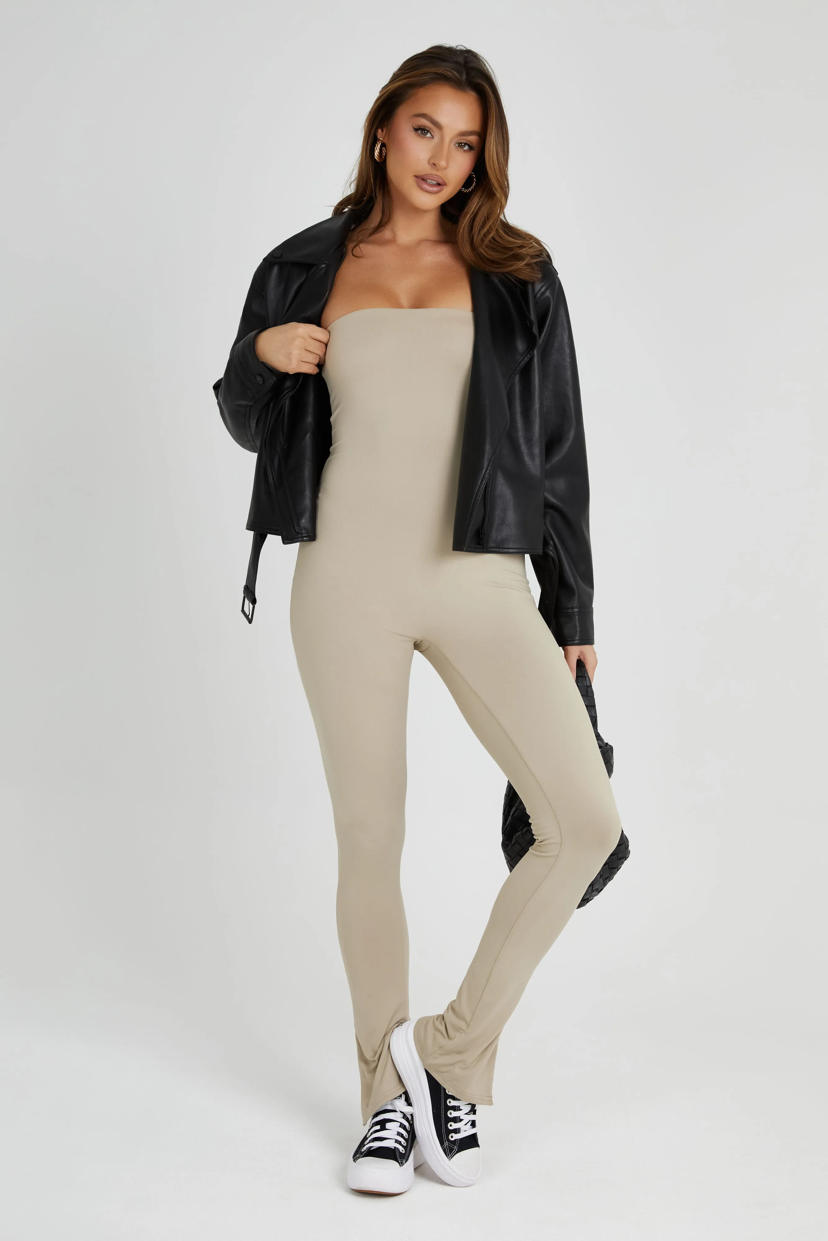 Peggy Strapless Jumpsuit - Taupe sold by Meshki product image thumbnail 3