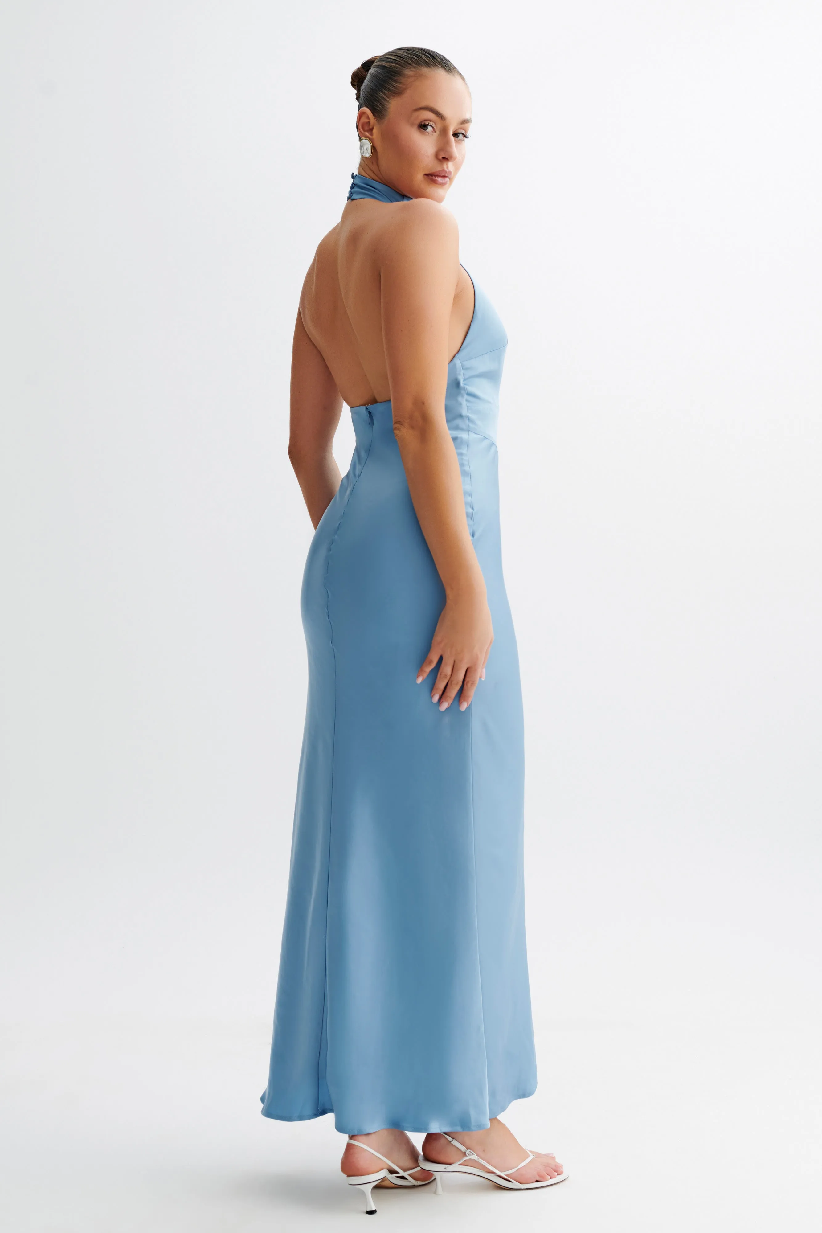 Belladonna Satin Halter Maxi Dress - Iris Blue sold by Meshki product image thumbnail 3