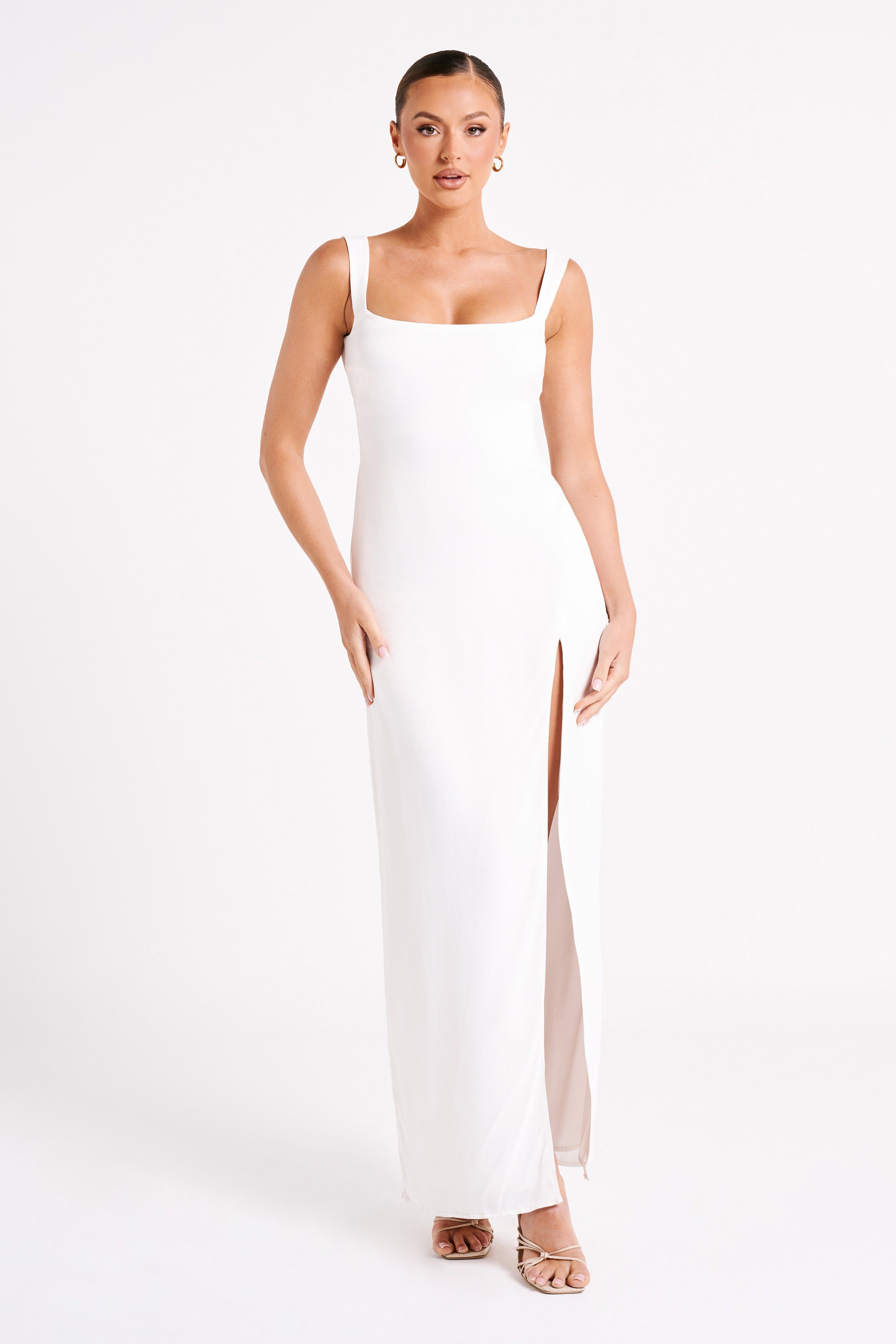 Verana Backless Satin Maxi Dress - White sold by Meshki