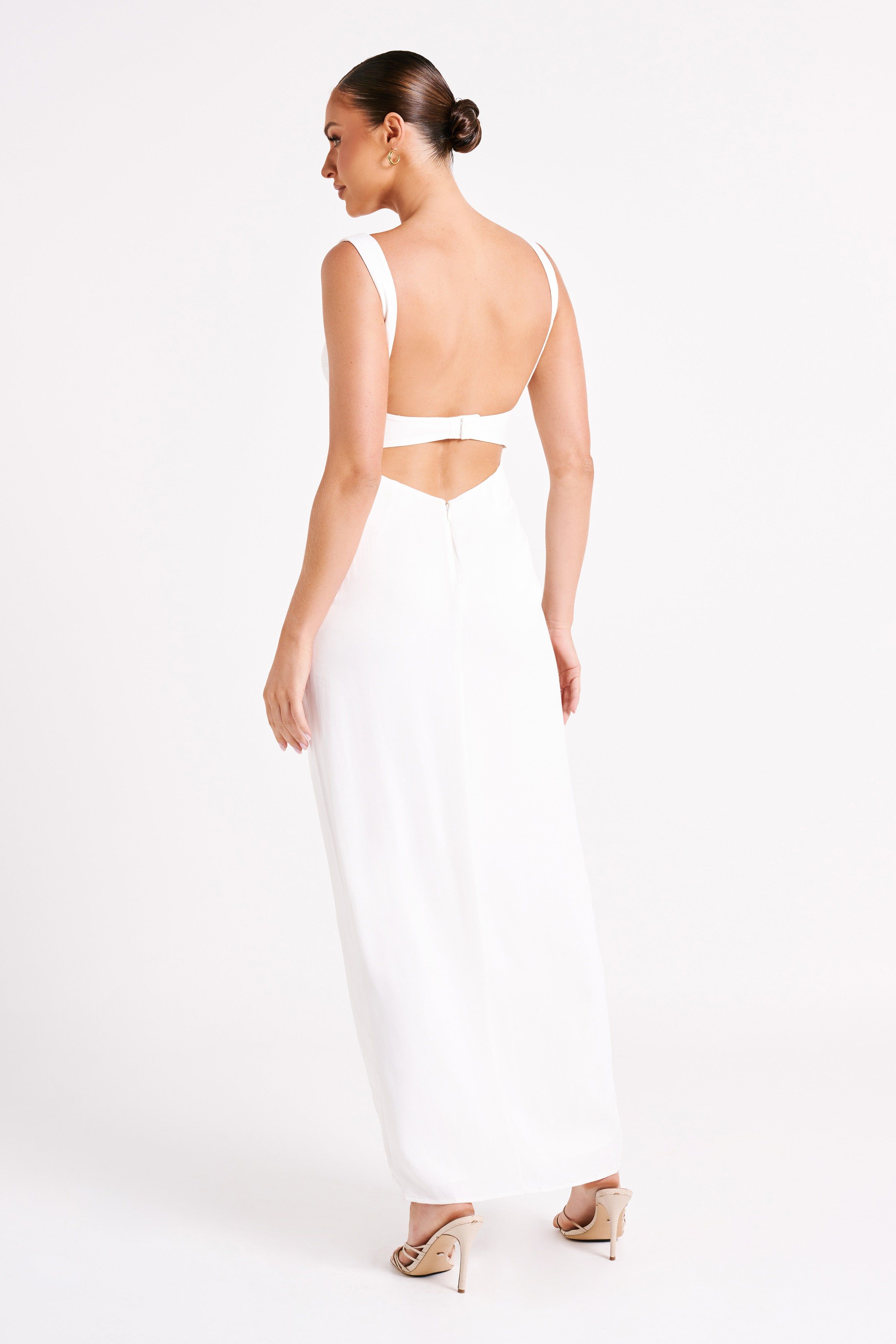 Verana Backless Satin Maxi Dress - White sold by Meshki product image thumbnail 3