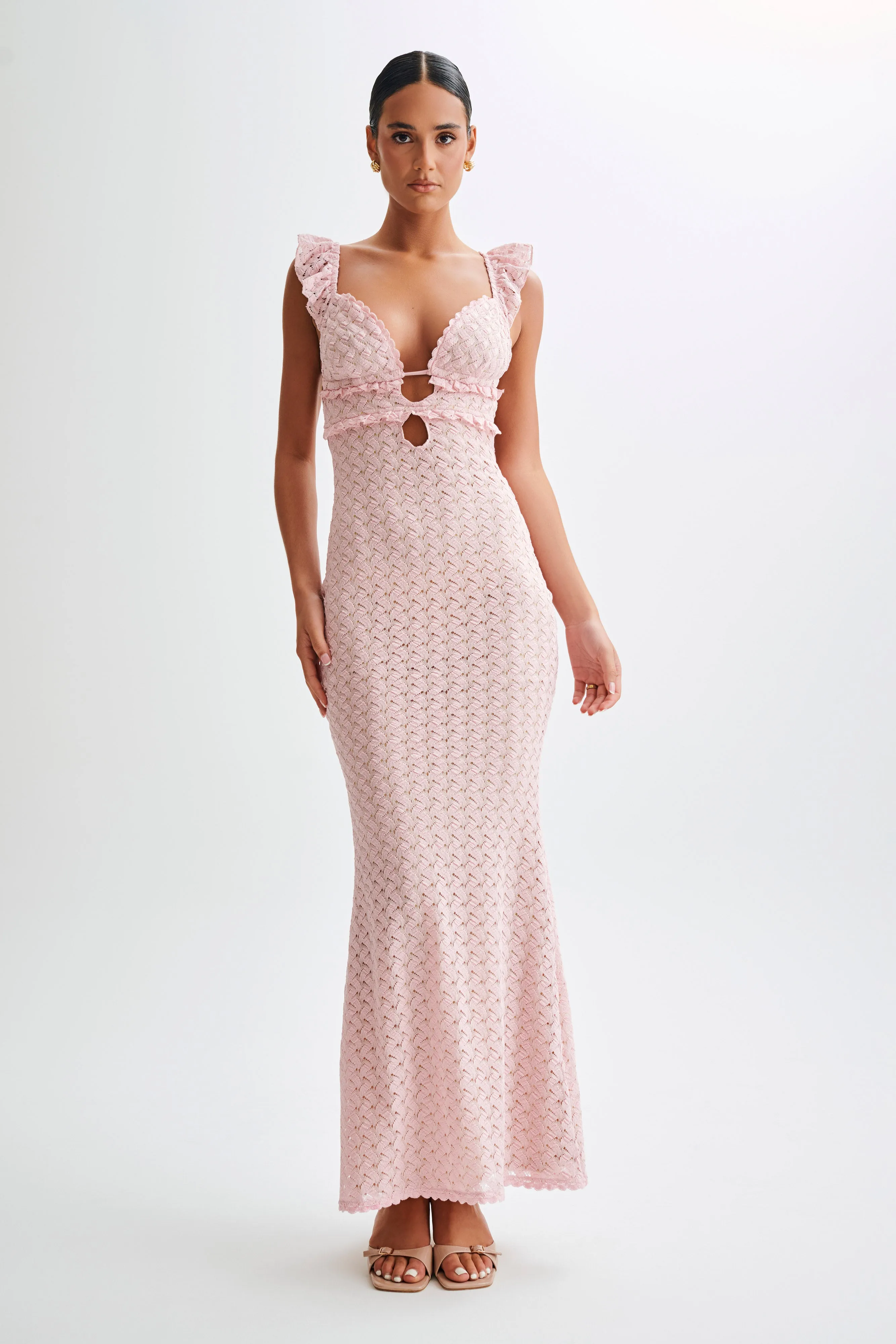Ezra Lace Maxi Dress - Powder Pink sold by Meshki