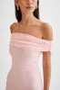 Audrey Off Shoulder Mesh Maxi Dress - Pale Pink sold by Meshki