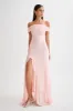 Audrey Off Shoulder Mesh Maxi Dress - Pale Pink sold by Meshki