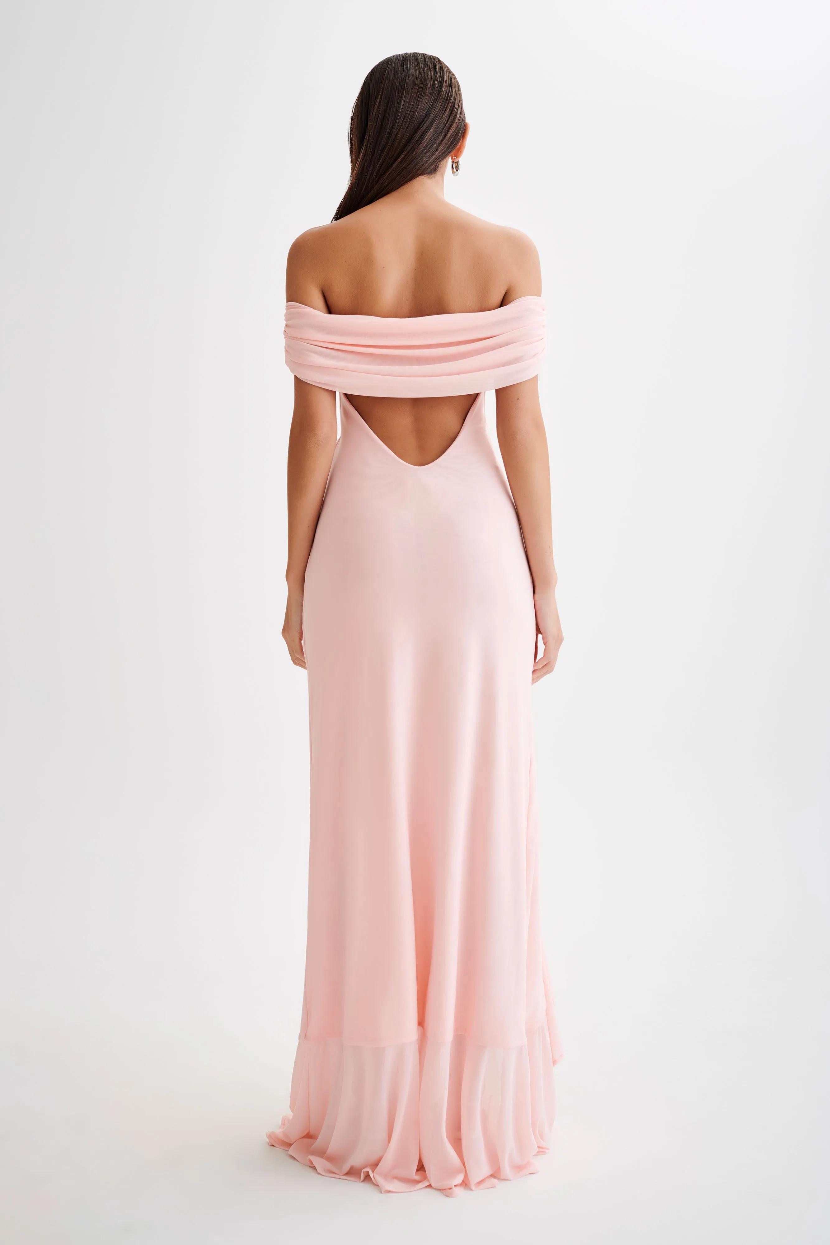 Audrey Off Shoulder Mesh Maxi Dress - Pale Pink sold by Meshki product image thumbnail 2