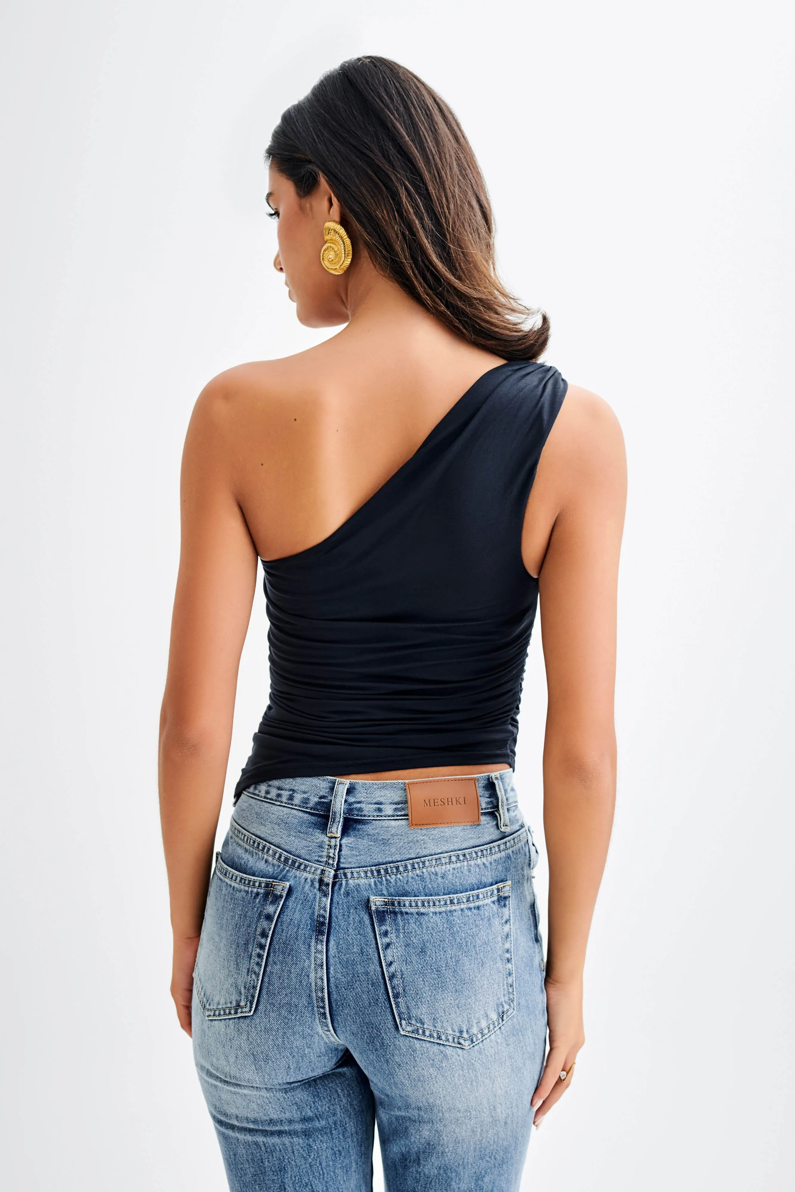 Sarah One Shoulder Modal Asymmetric Top - Black sold by Meshki product image thumbnail 2