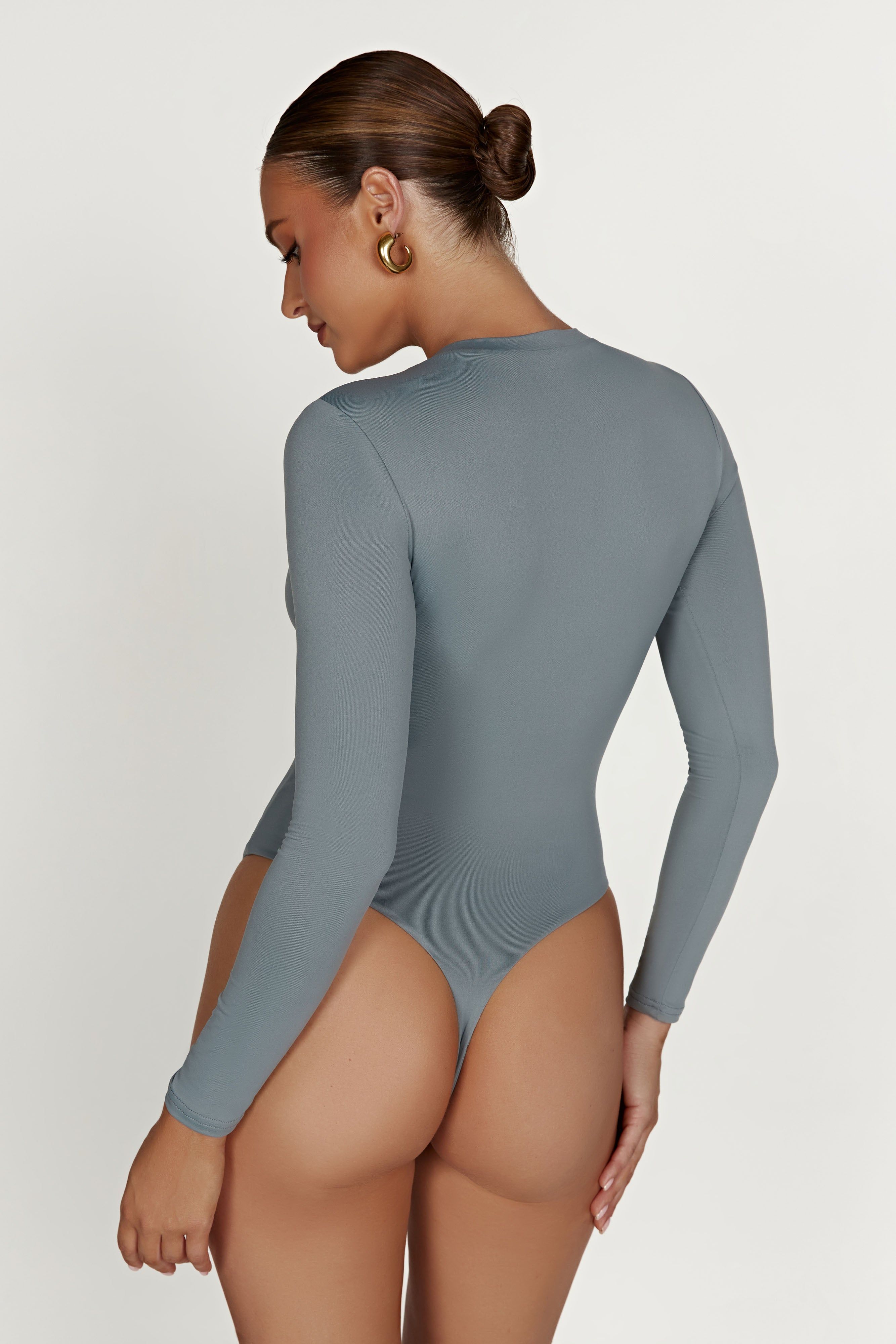 Delilah Recycled Nylon Long Sleeve Bodysuit - Charcoal sold by Meshki product image thumbnail 3