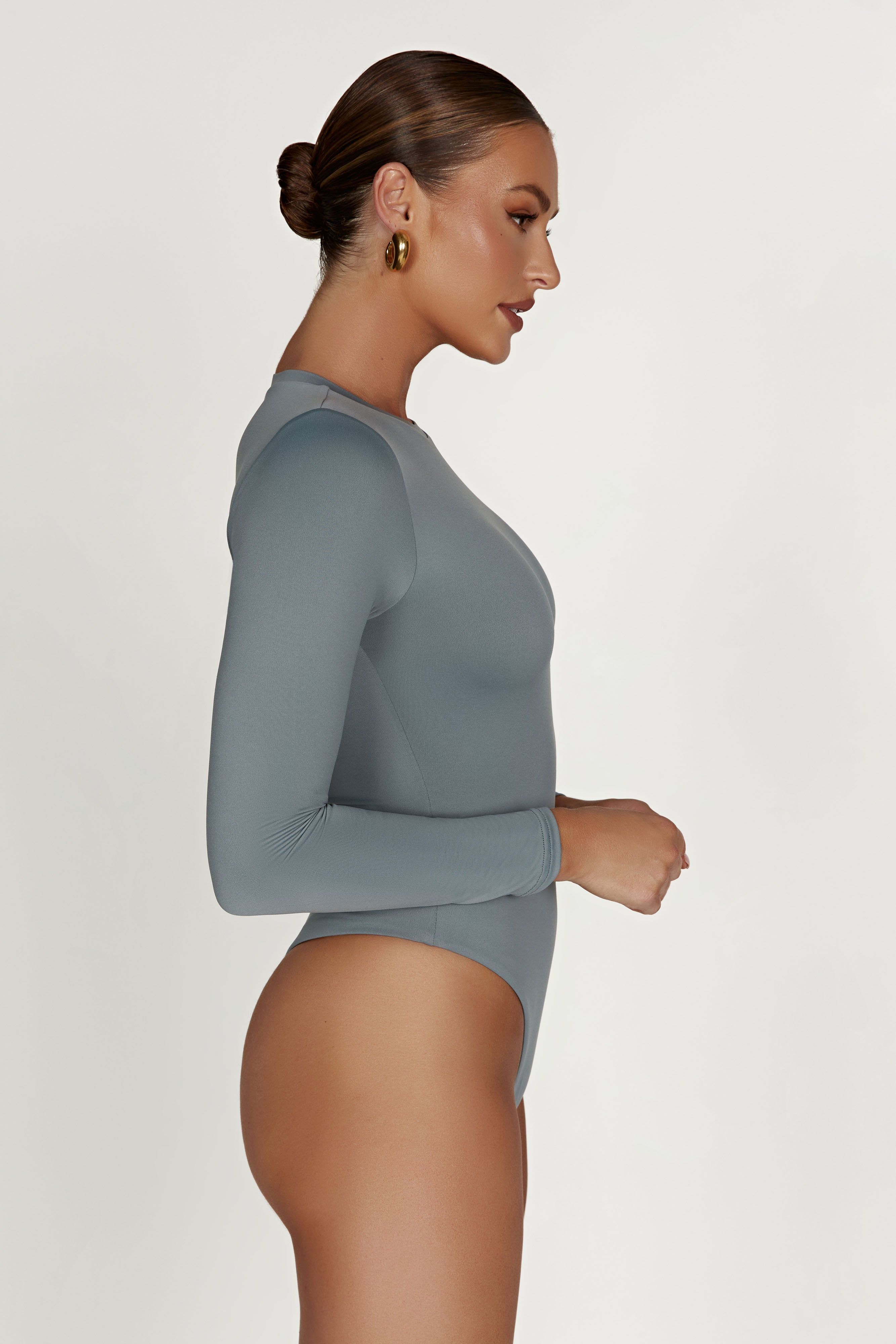 Delilah Recycled Nylon Long Sleeve Bodysuit - Light Charcoal sold by Meshki product image thumbnail 6