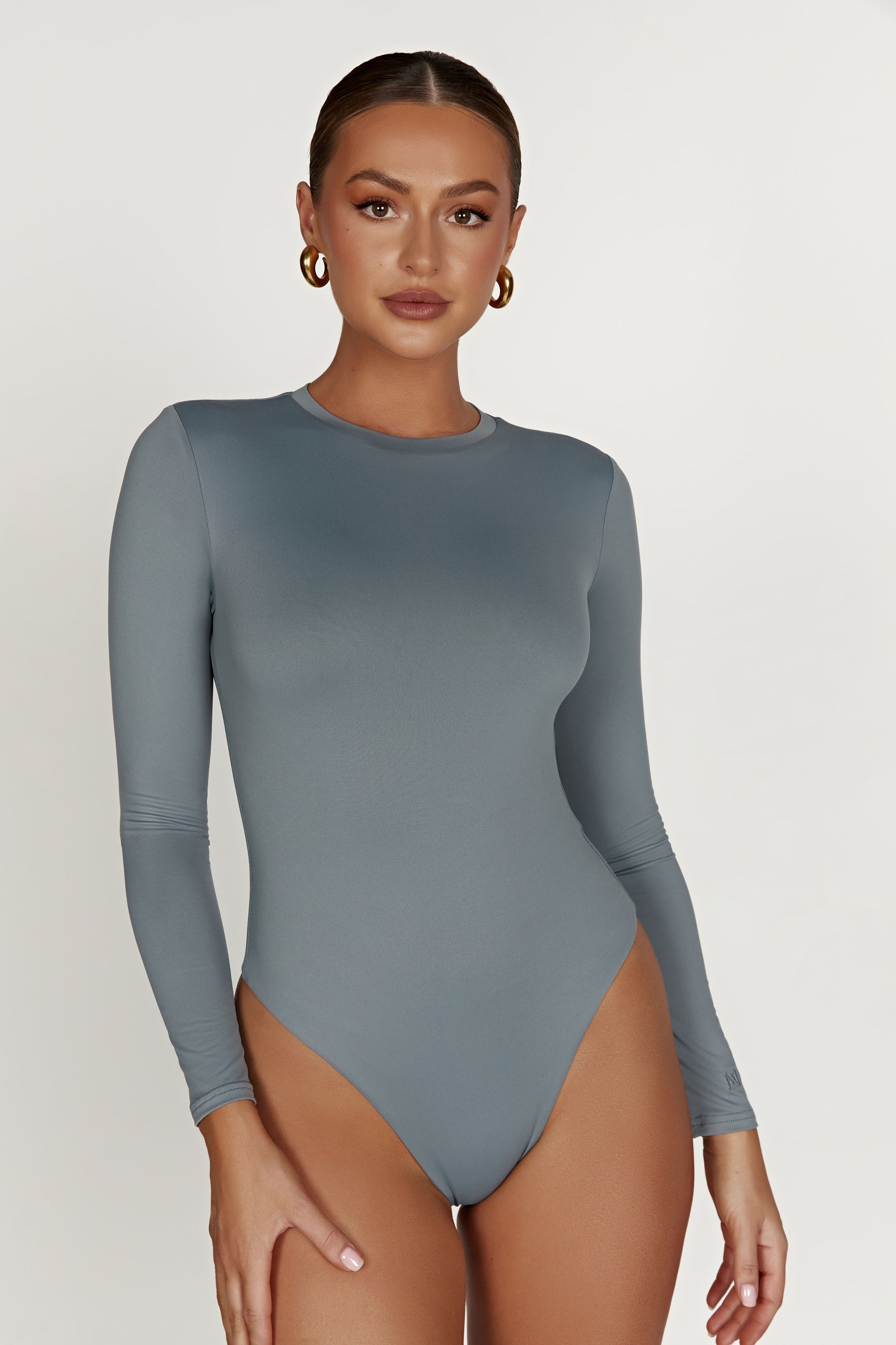 Delilah Recycled Nylon Long Sleeve Bodysuit - Charcoal sold by Meshki product image thumbnail 7