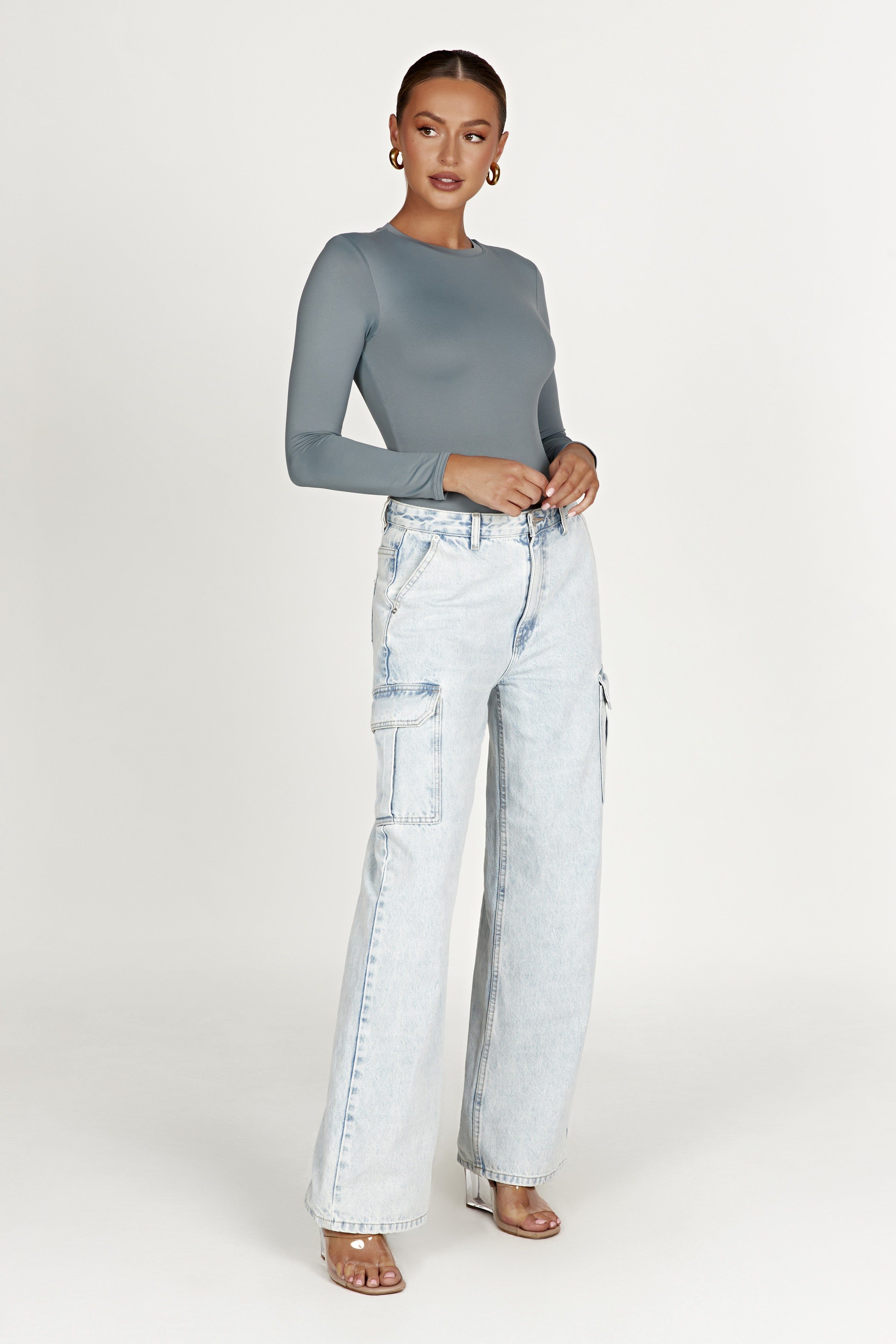 Delilah Recycled Nylon Long Sleeve Bodysuit - Charcoal sold by Meshki product image thumbnail 4