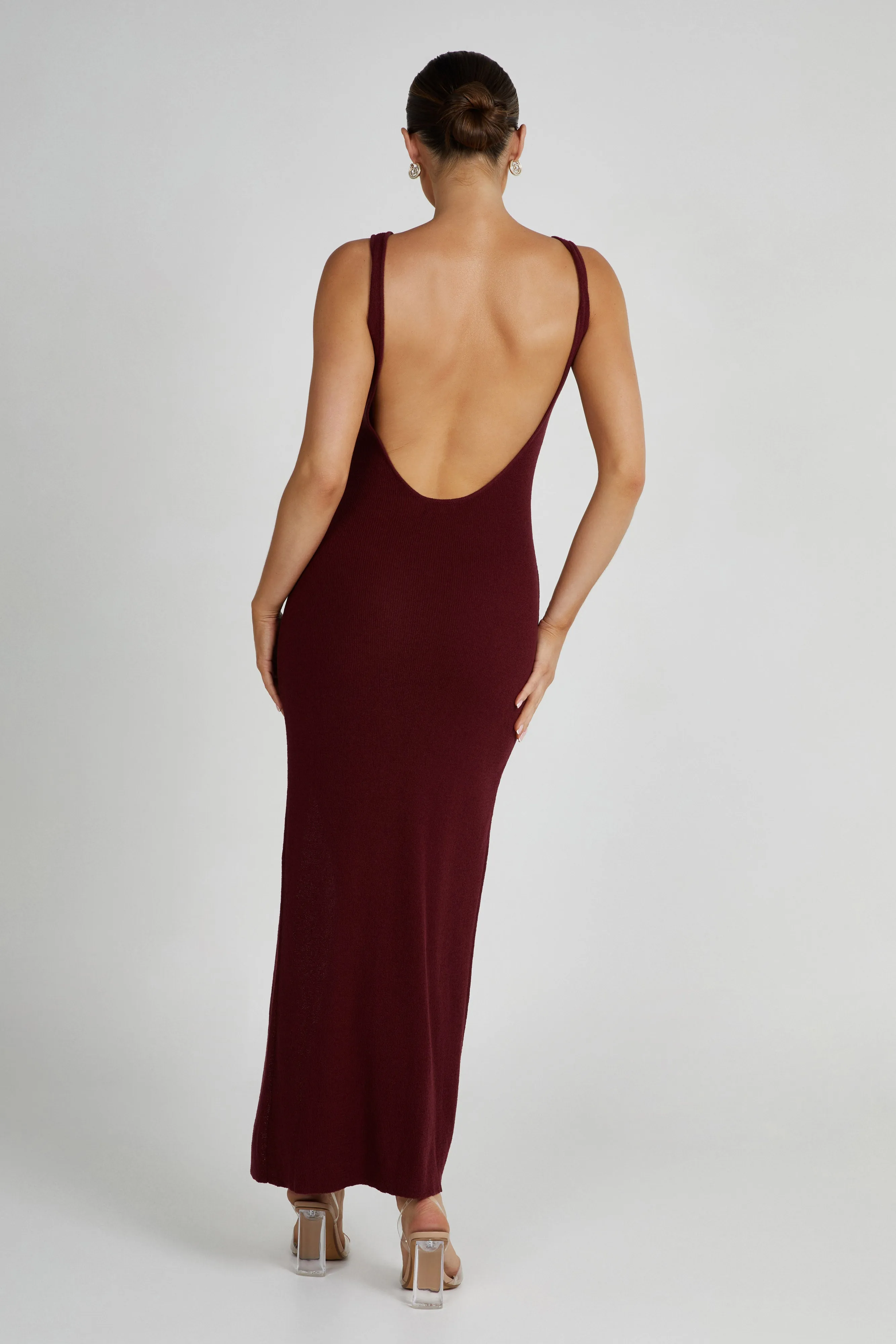 Maxine Sheer Knit Maxi Dress - Berry sold by Meshki product image thumbnail 4