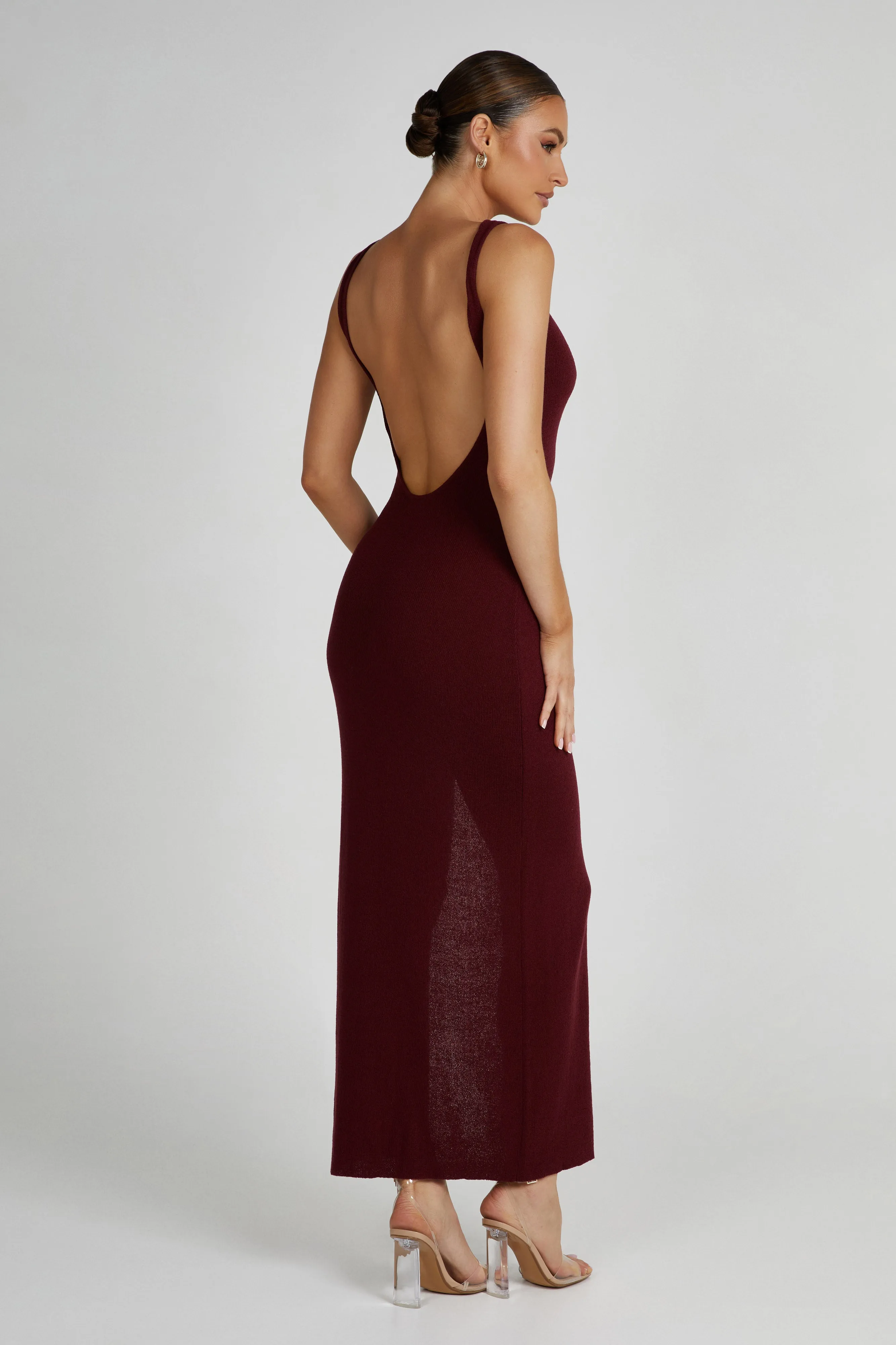 Maxine Sheer Knit Maxi Dress - Berry sold by Meshki