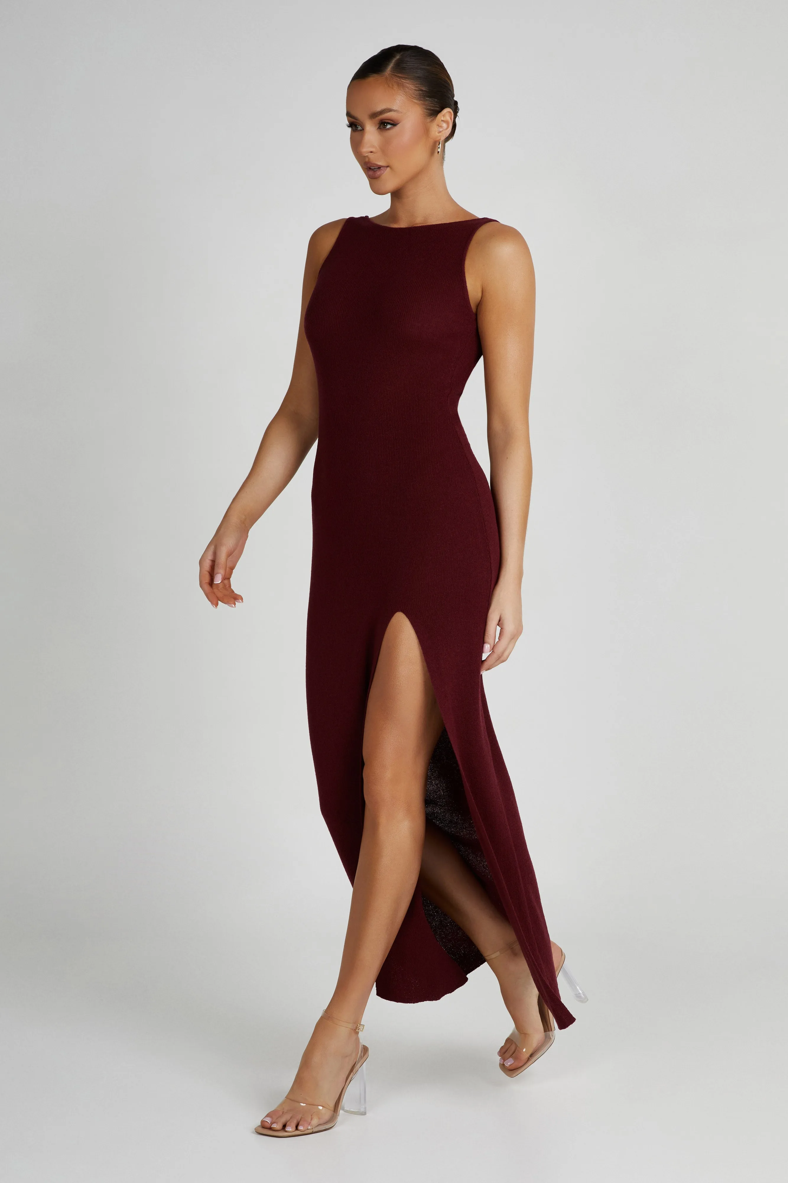 Maxine Sheer Knit Maxi Dress - Berry sold by Meshki product image thumbnail 5