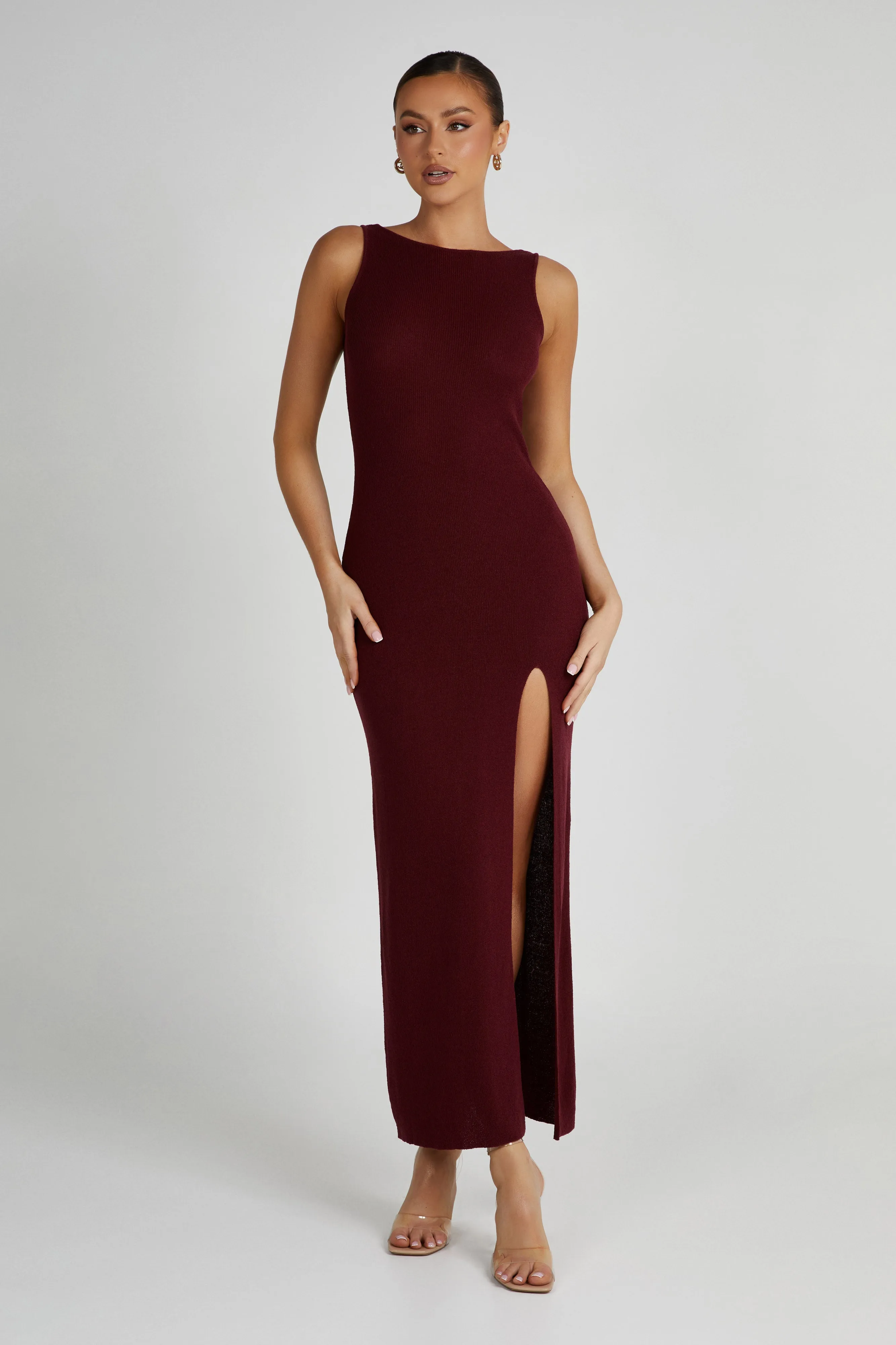 Maxine Sheer Knit Maxi Dress - Berry sold by Meshki product image thumbnail 2