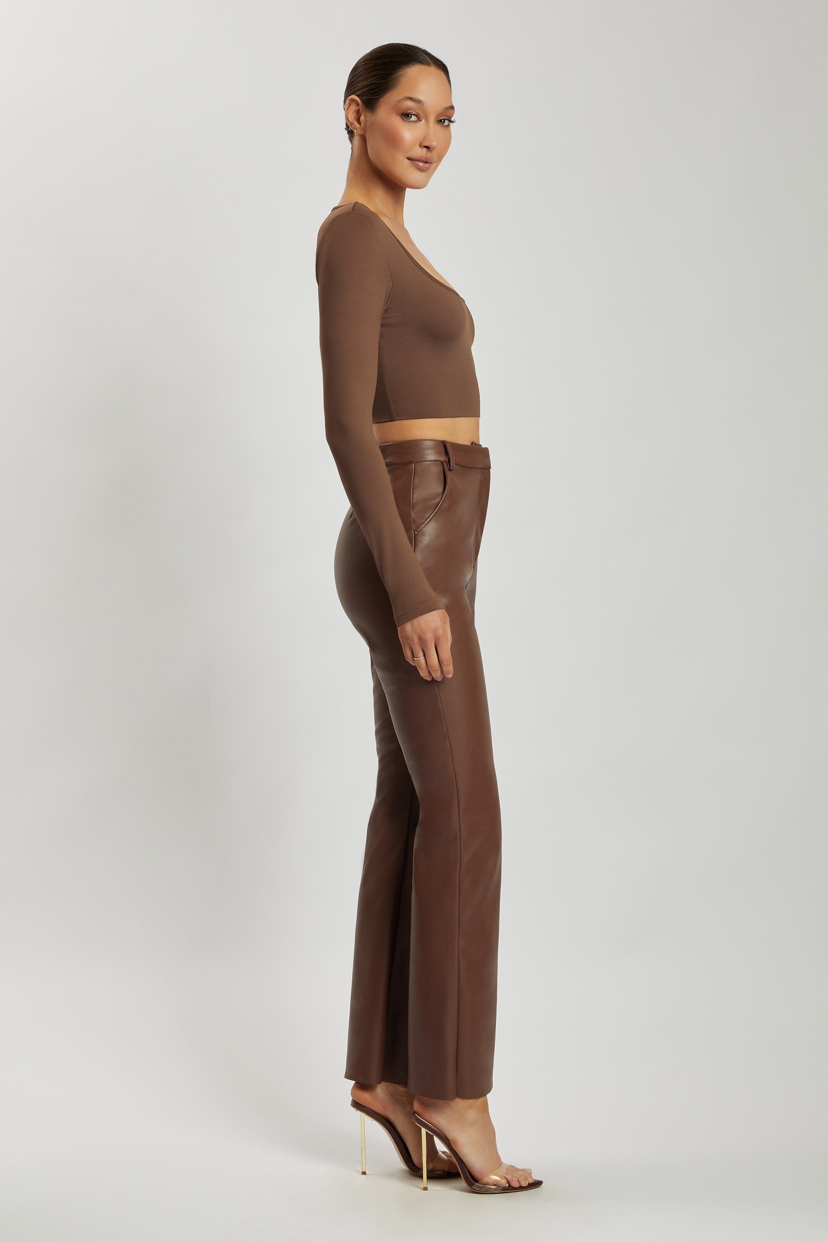 Lana Scoop Long Sleeve Scoop Neck Crop - Chocolate sold by Meshki product image thumbnail 9