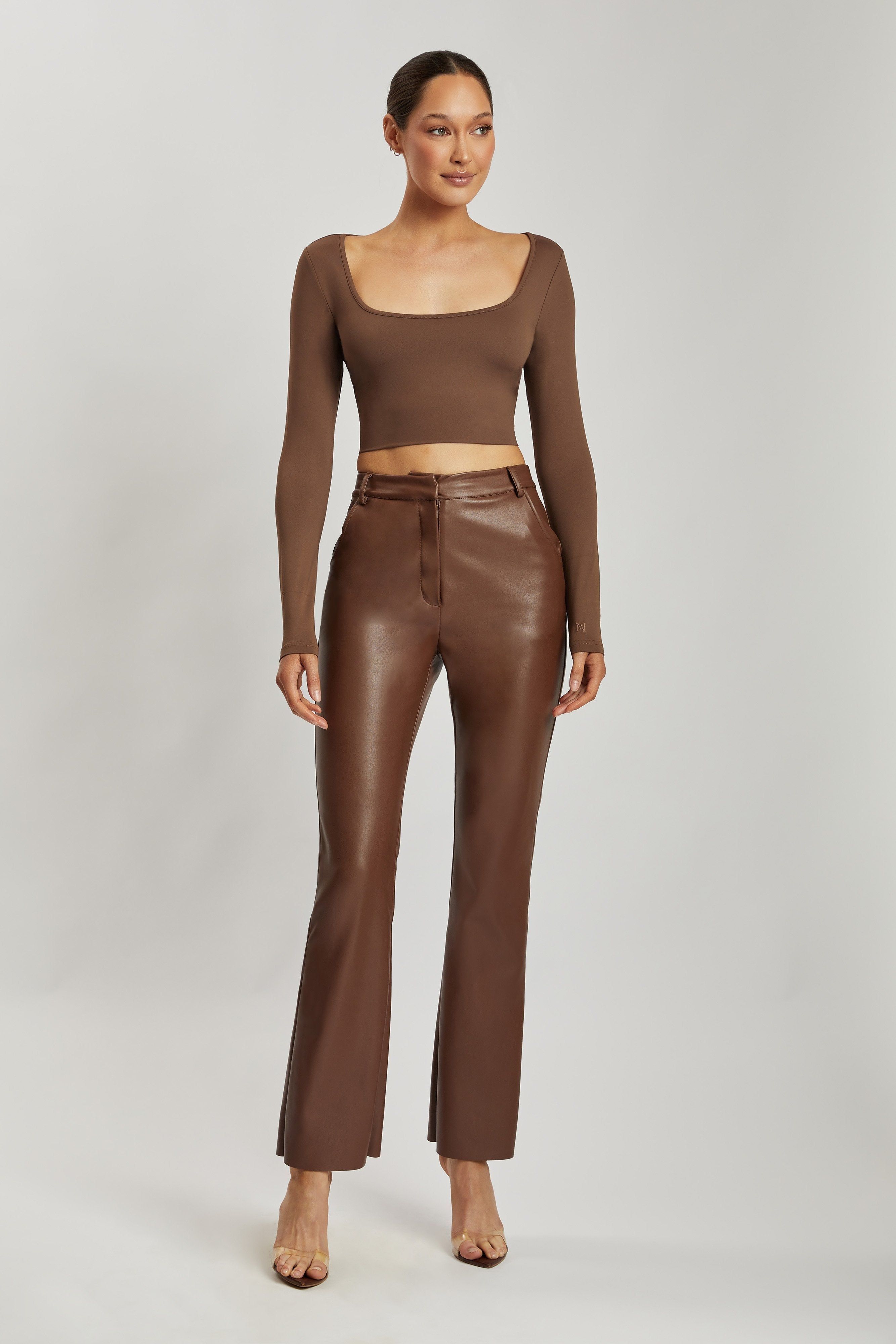 Lana Scoop Long Sleeve Scoop Neck Crop - Chocolate sold by Meshki product image thumbnail 6