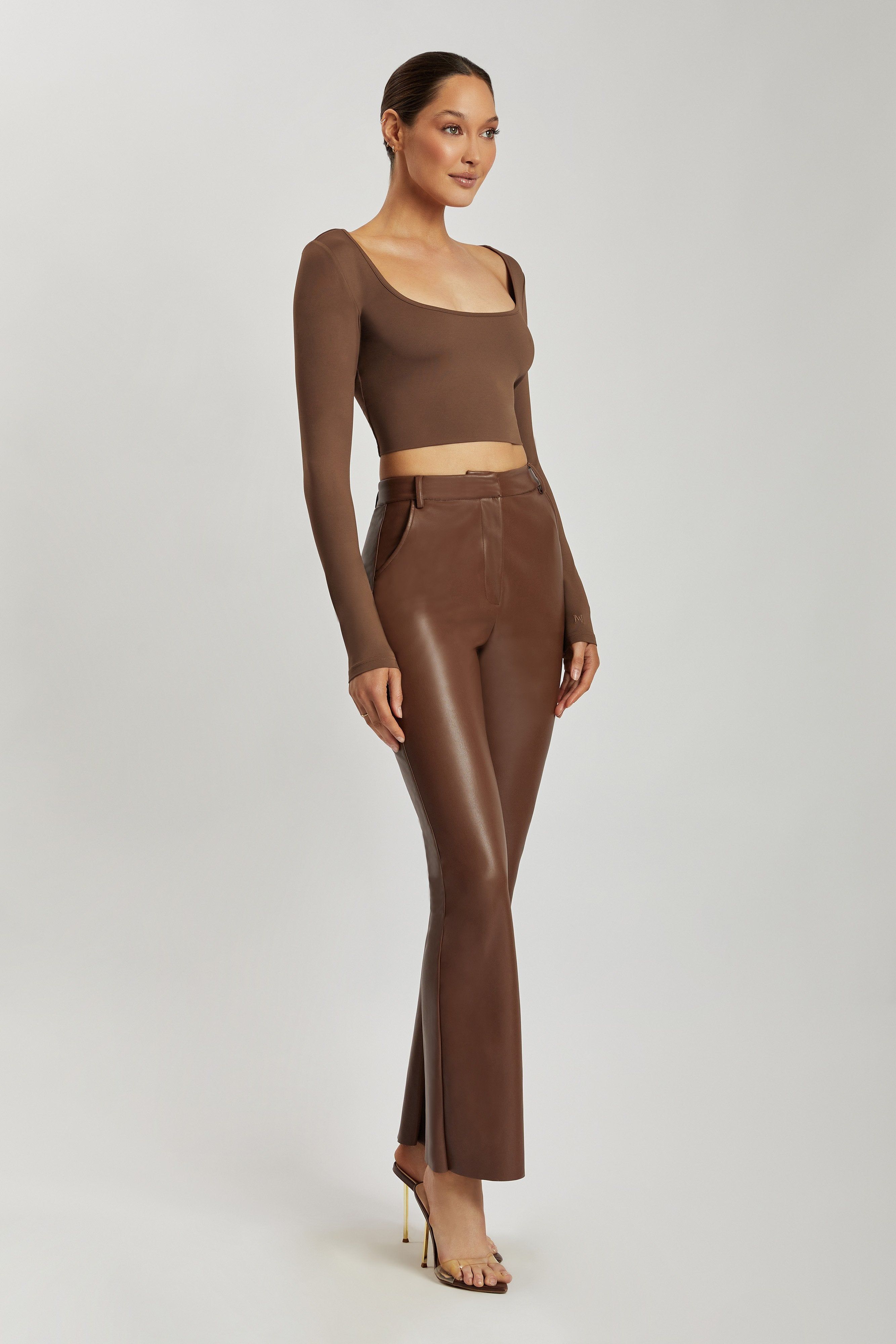 Lana Scoop Long Sleeve Scoop Neck Crop - Chocolate sold by Meshki product image thumbnail 7