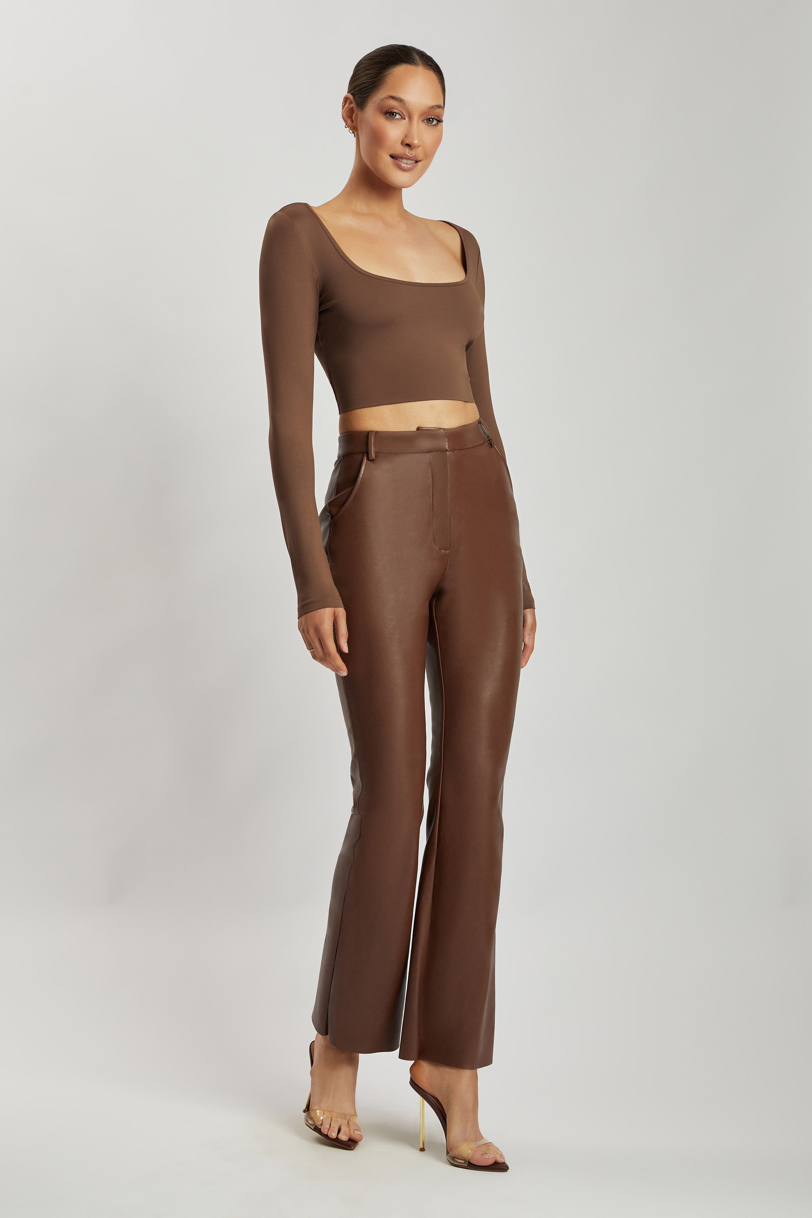 Lana Scoop Long Sleeve Scoop Neck Crop - Chocolate sold by Meshki product image thumbnail 8