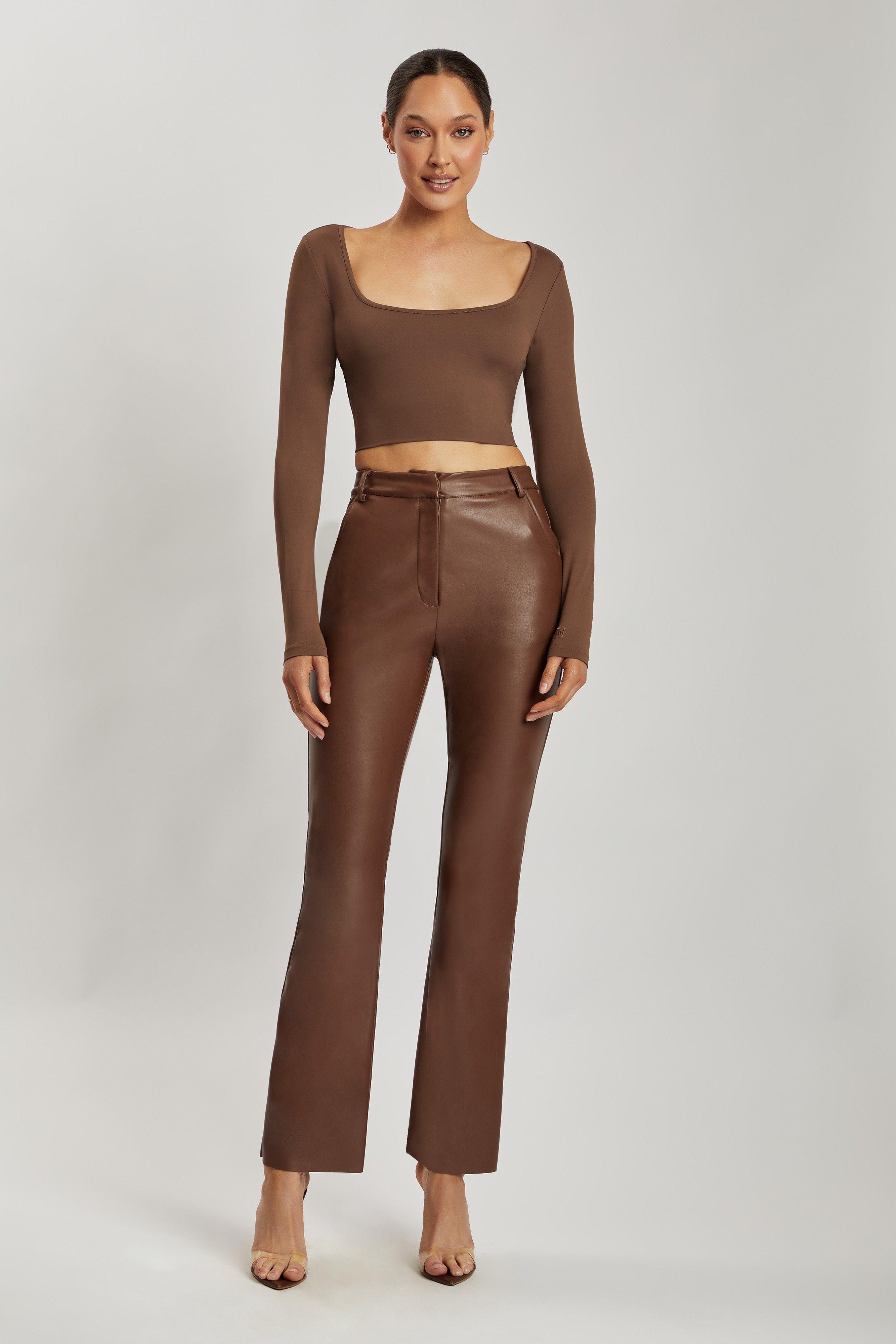 Lana Scoop Long Sleeve Scoop Neck Crop - Chocolate sold by Meshki product image thumbnail 5