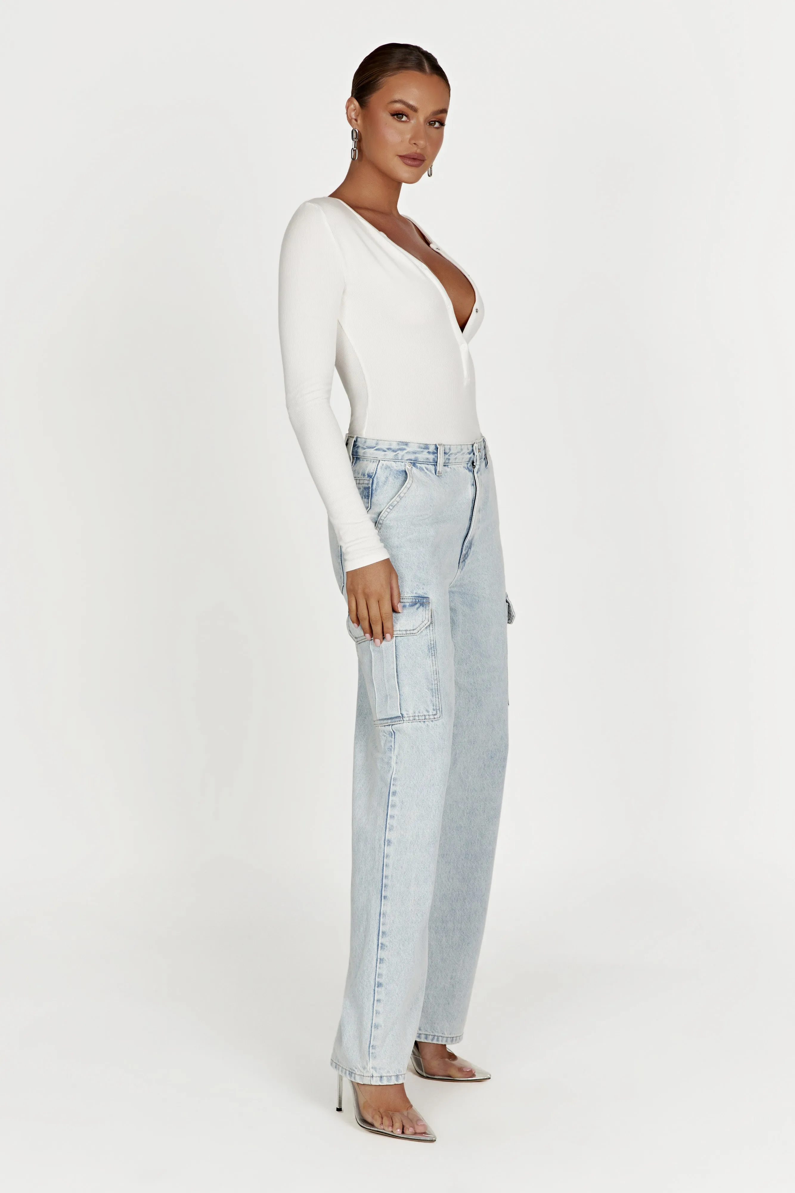 Naomi Long Sleeve Bodysuit - White sold by Meshki product image thumbnail 5