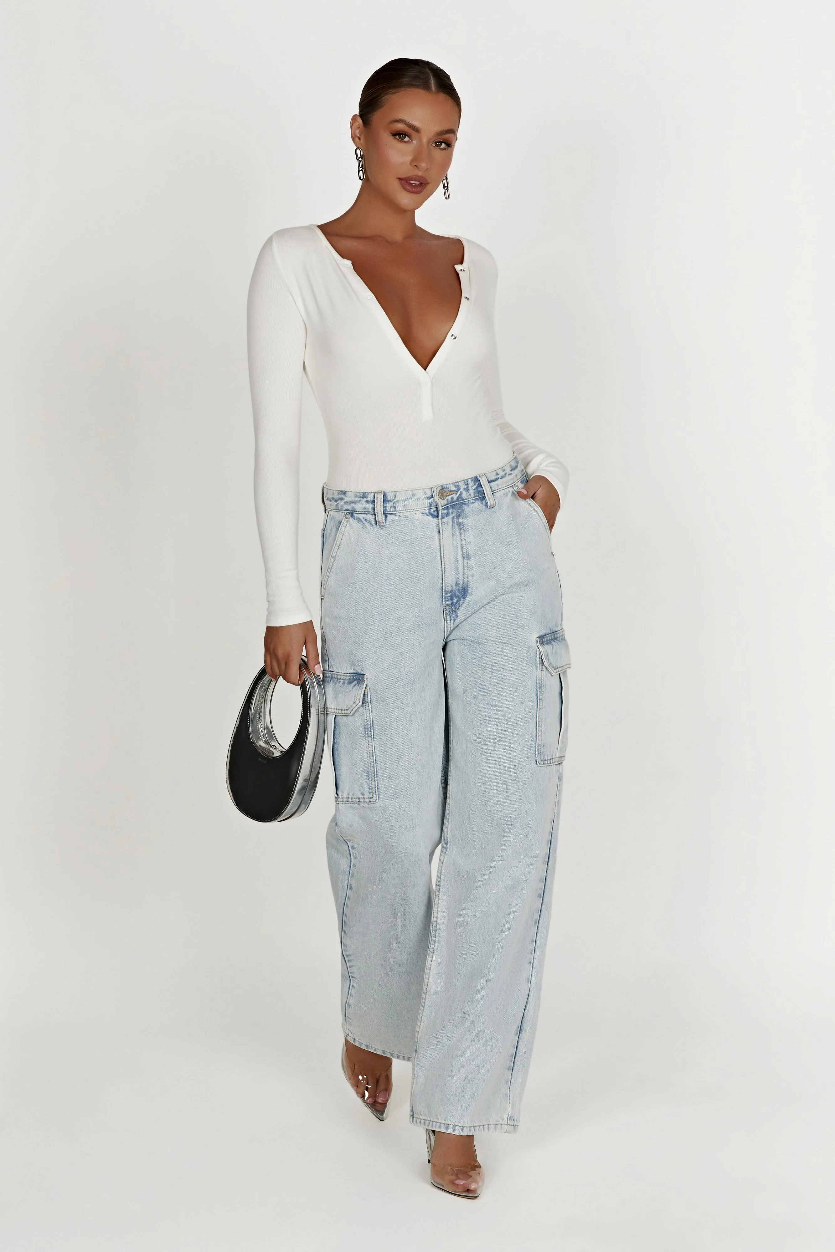 Naomi Long Sleeve Bodysuit - White sold by Meshki product image thumbnail 3