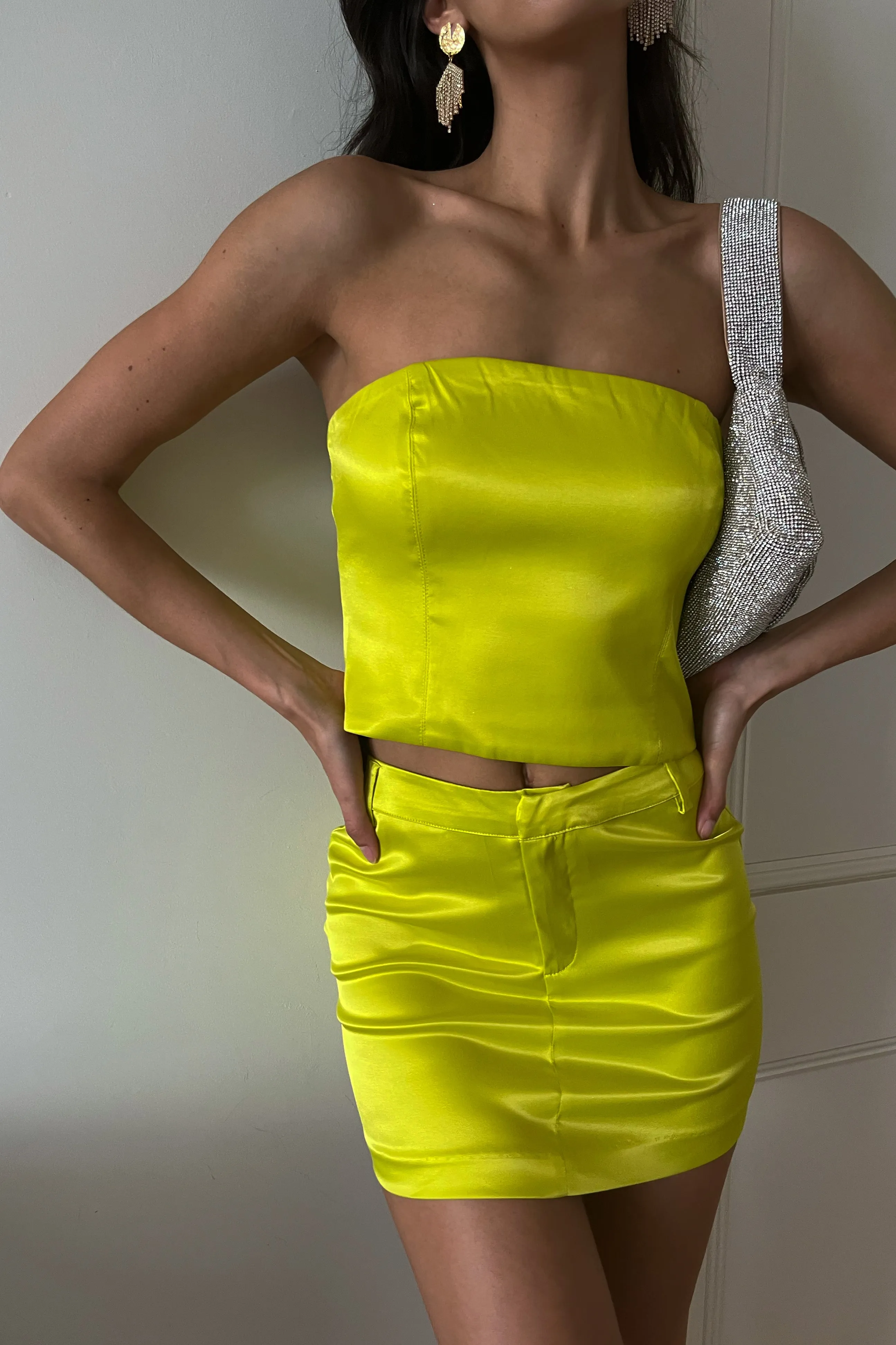 Monique Satin Tube Top - Fresh Green sold by Meshki